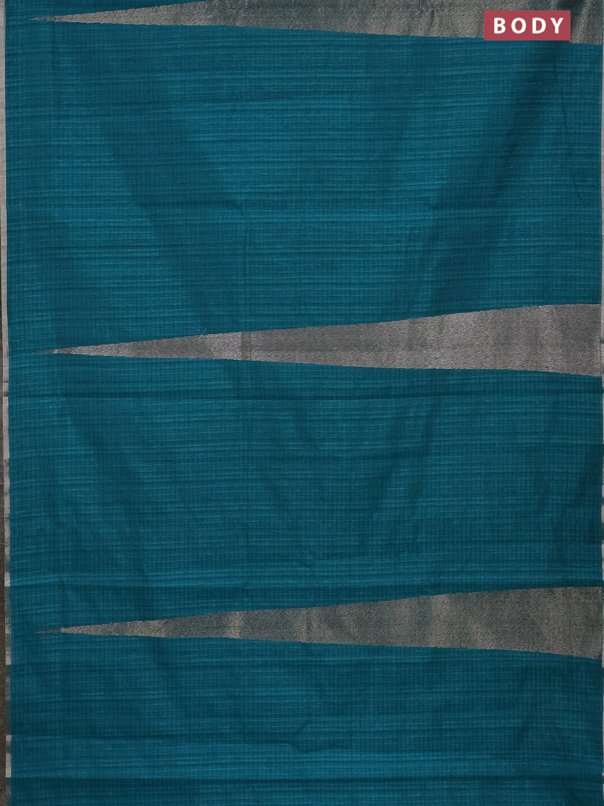 Banarasi semi matka saree teal green with allover thread & silver zari stripe pattern and zari woven piping border - Image 2