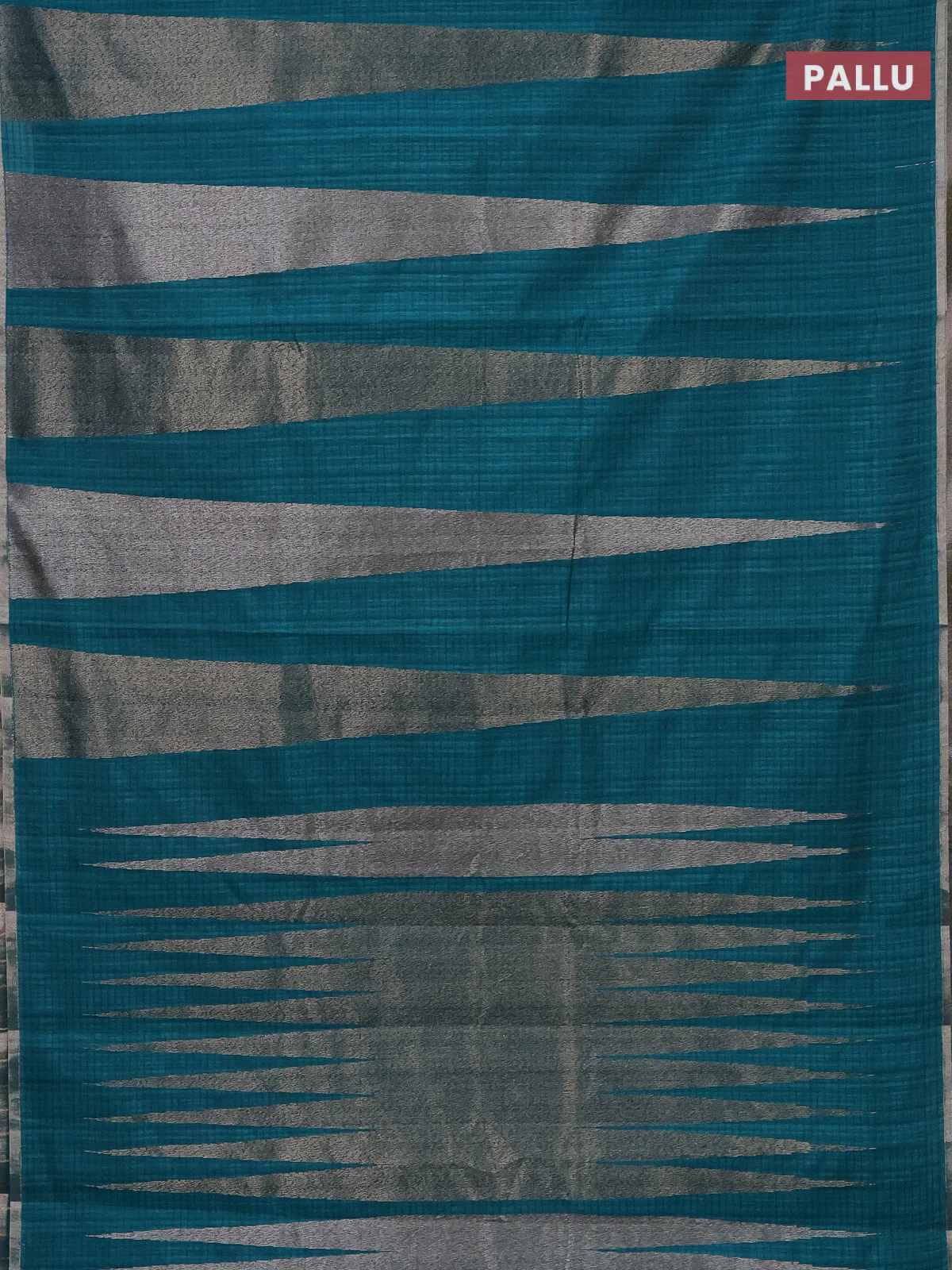 Banarasi semi matka saree teal green with allover thread & silver zari stripe pattern and zari woven piping border - Image 3