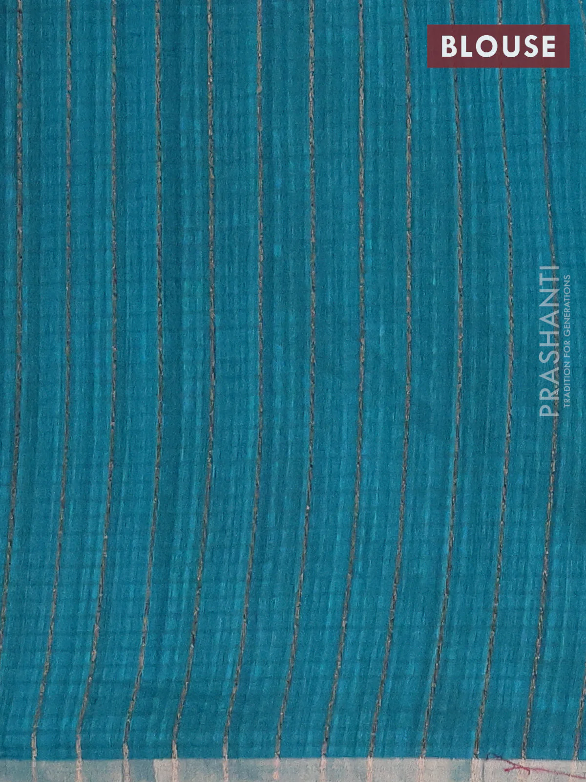 Banarasi semi matka saree teal green with allover thread & silver zari stripe pattern and zari woven piping border - Image 4