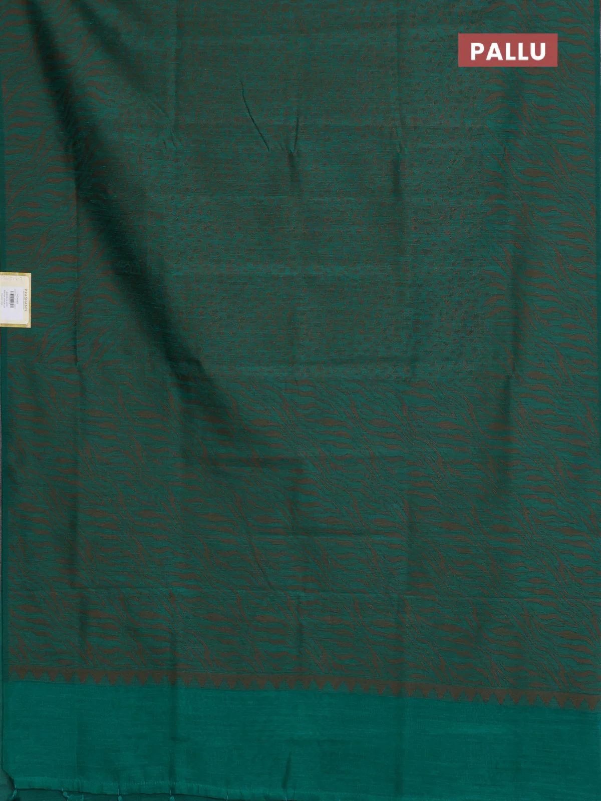 Banarasi semi matka saree teal green with allover thread weaves in borderless style - Image 3