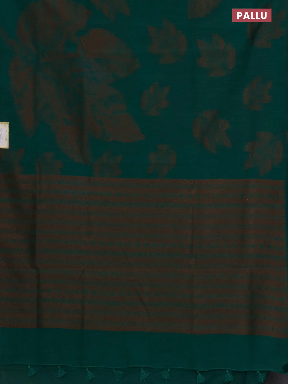 Banarasi semi matka saree teal green with allover thread woven leaf butta weaves in borderless style - Image 3