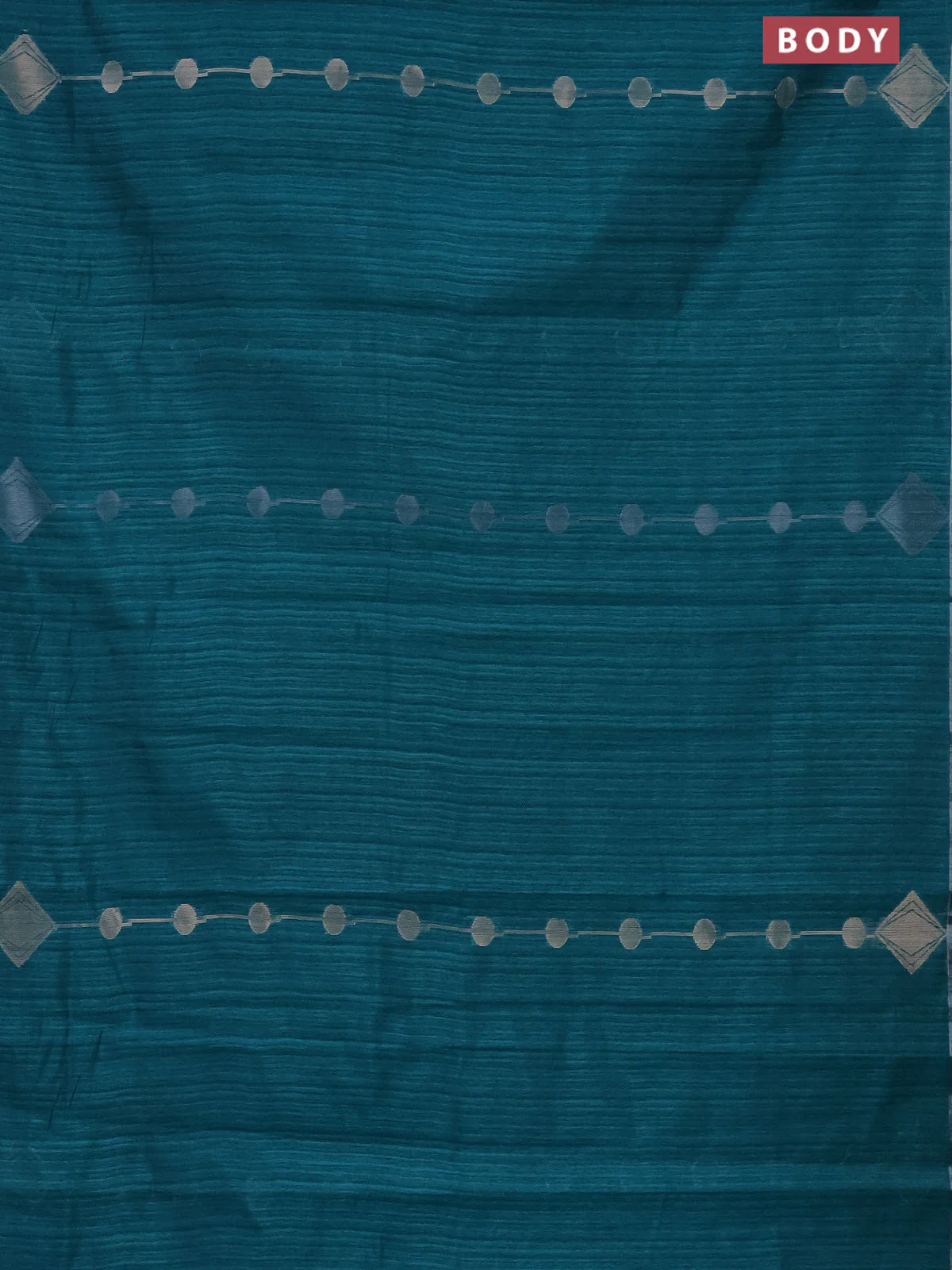 Banarasi semi matka saree teal green with silver & gold geometric weaves and zari woven piping border - Image 2
