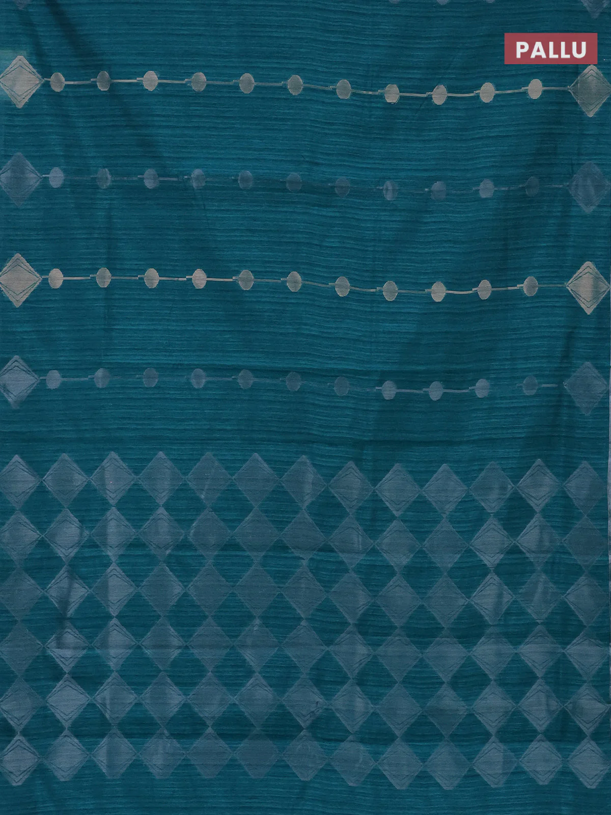 Banarasi semi matka saree teal green with silver & gold geometric weaves and zari woven piping border - Image 3