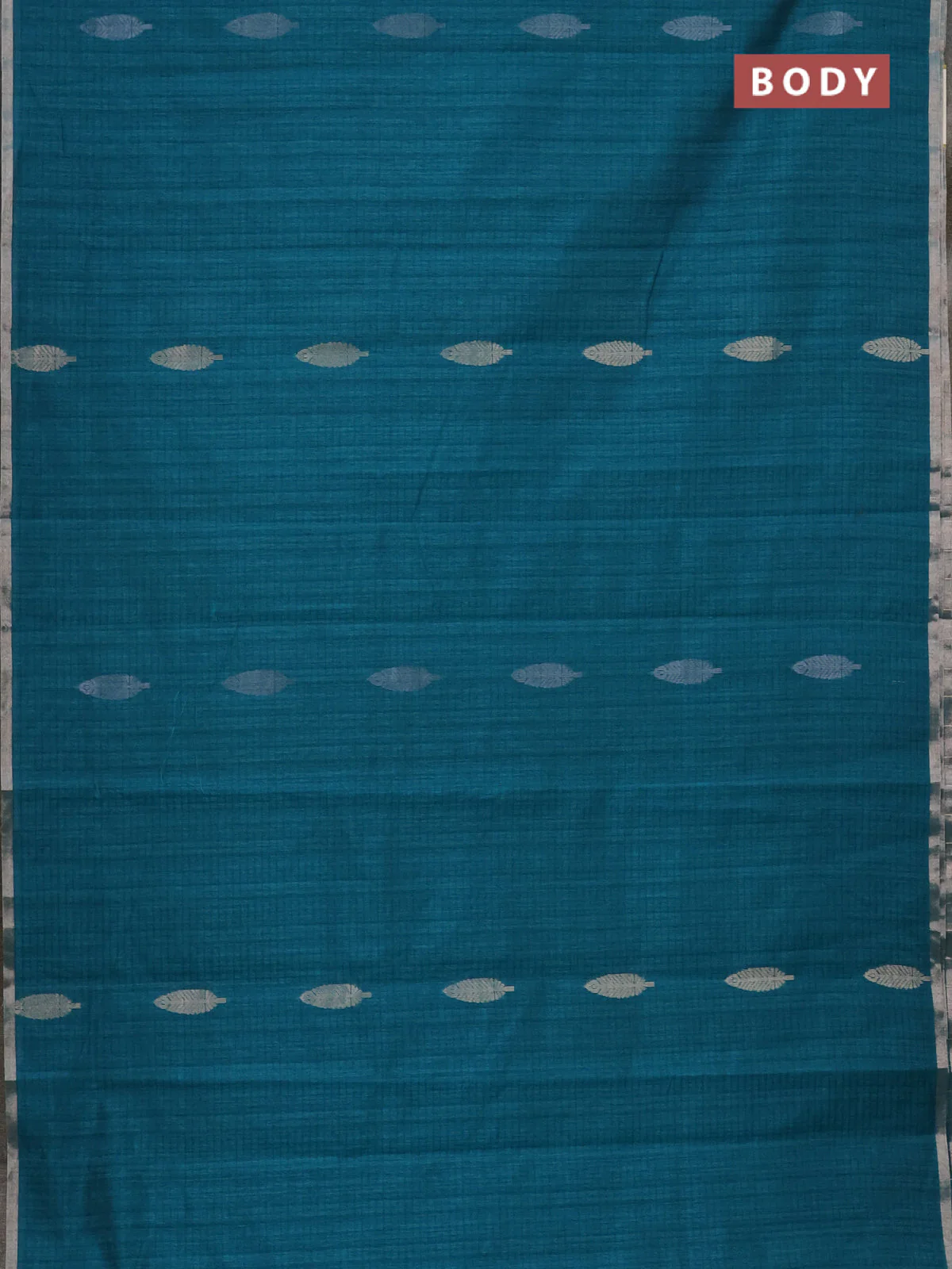 Banarasi semi matka saree teal green with silver & gold zari woven buttas and zari woven piping border - Image 2