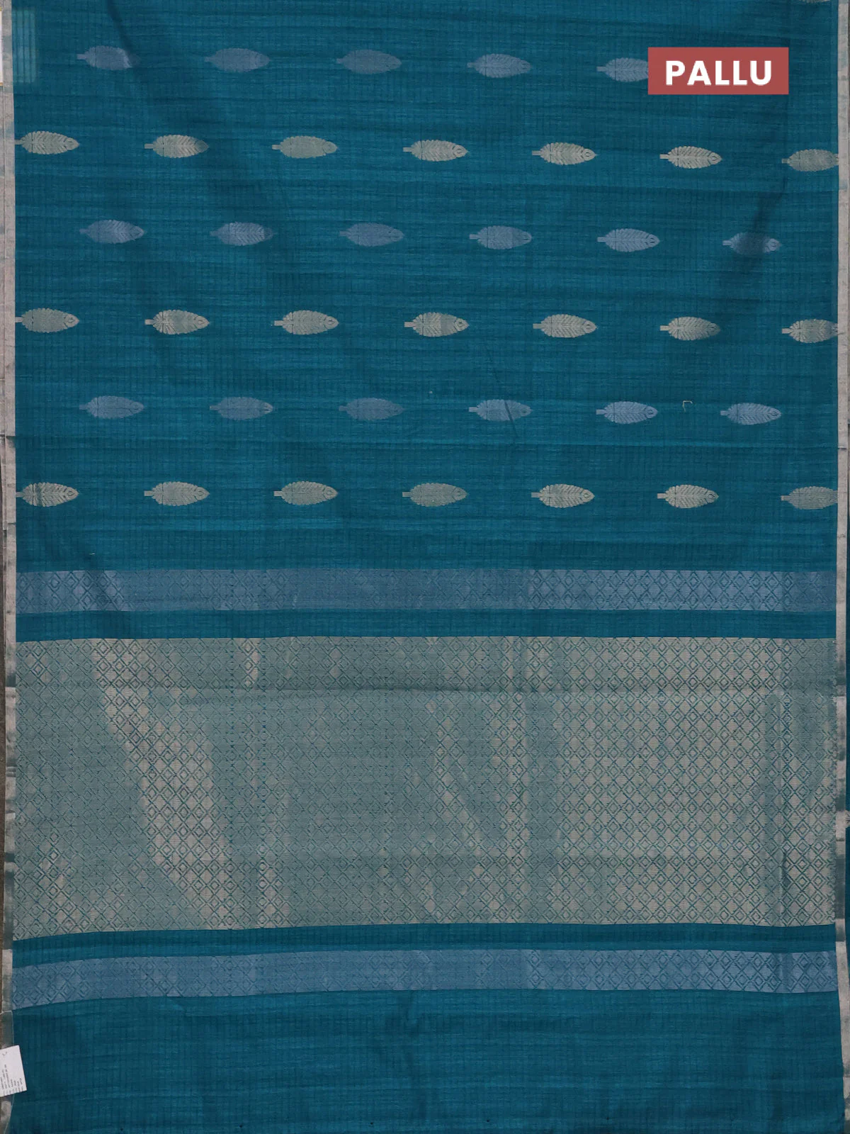 Banarasi semi matka saree teal green with silver & gold zari woven buttas and zari woven piping border - Image 3