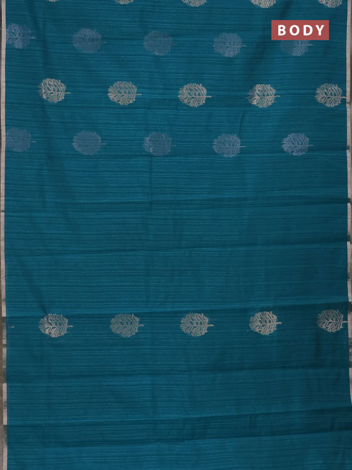 Banarasi semi matka saree teal green with silver & gold zari woven buttas and zari woven piping border - Image 2
