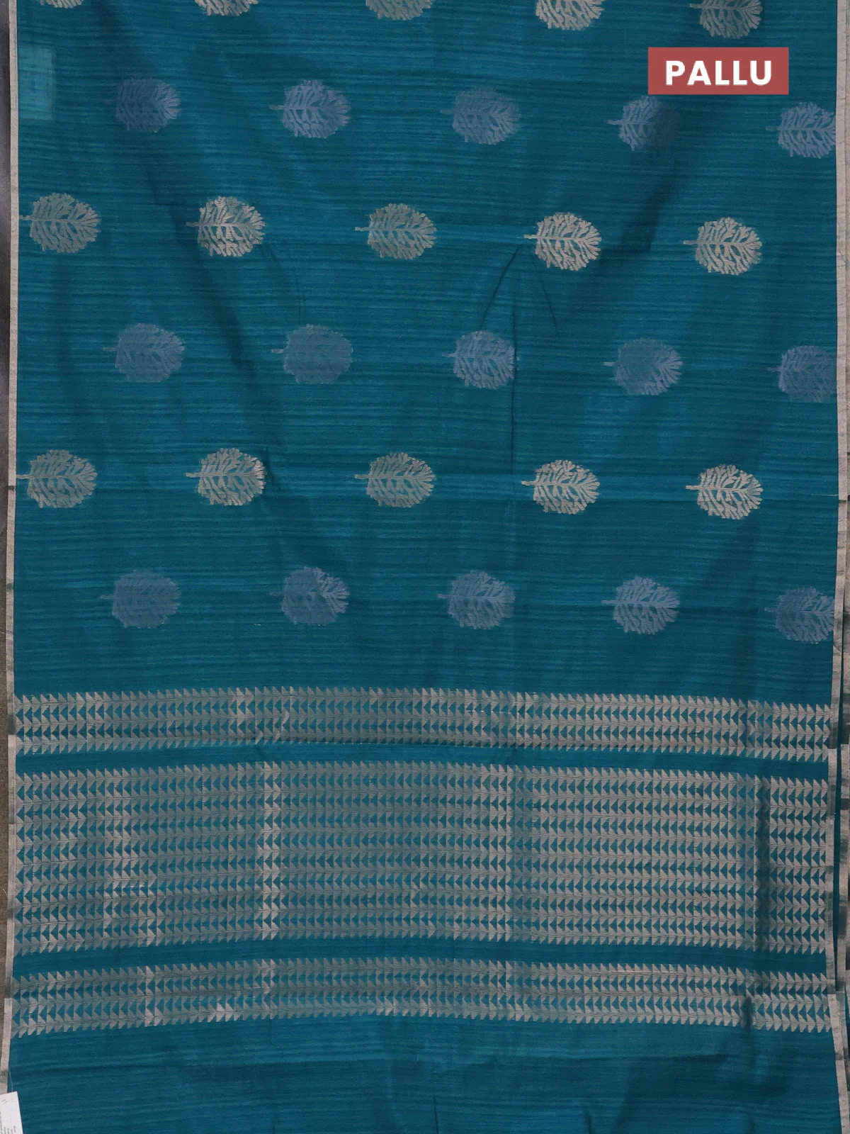Banarasi semi matka saree teal green with silver & gold zari woven buttas and zari woven piping border - Image 3