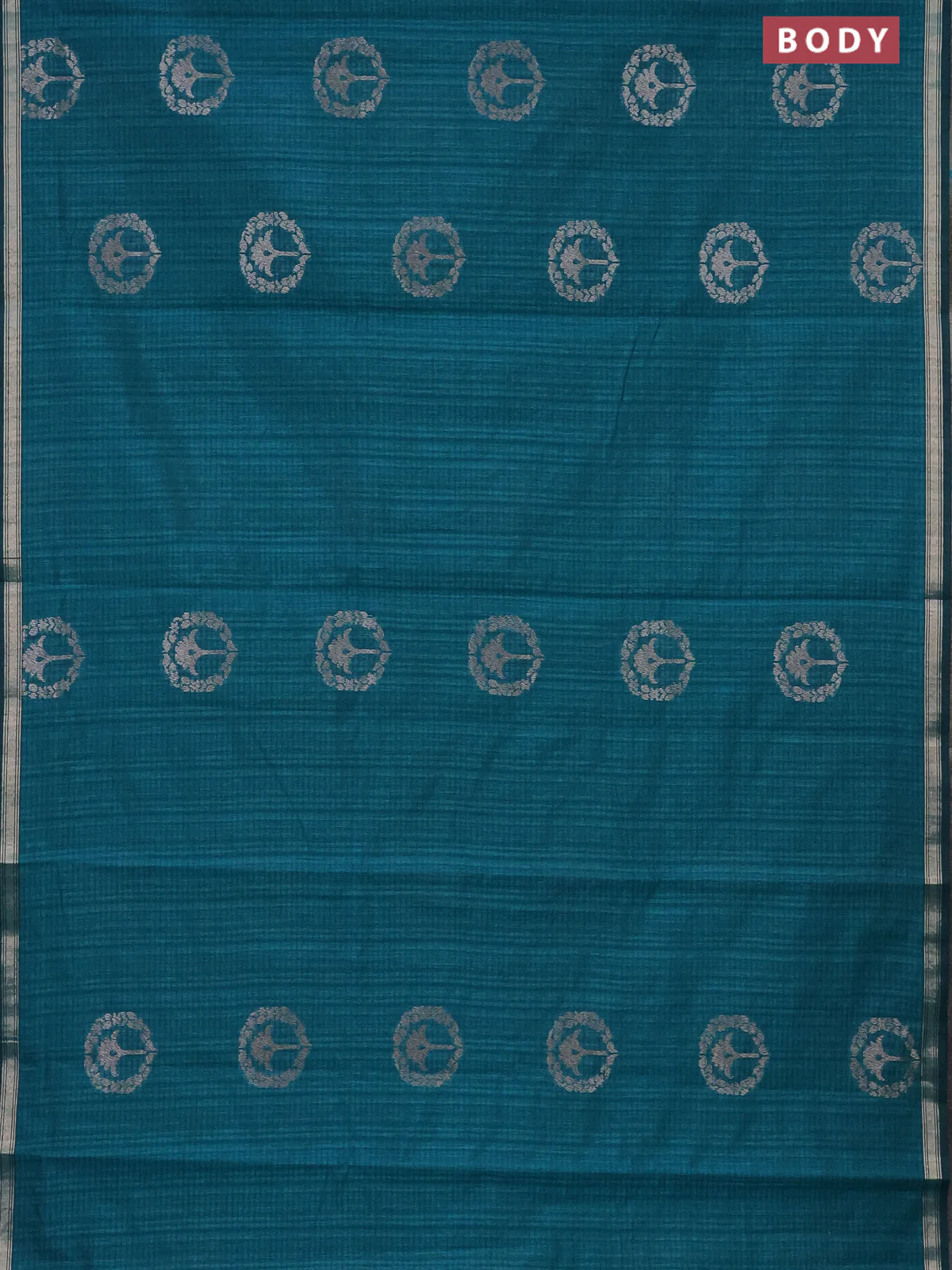 Banarasi semi matka saree teal green with silver & gold zari woven buttas and zari woven piping border - Image 2