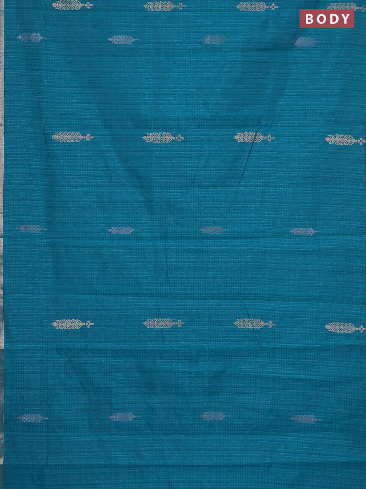 Banarasi semi matka saree teal green with silver & gold zari woven buttas and zari woven piping border - Image 2