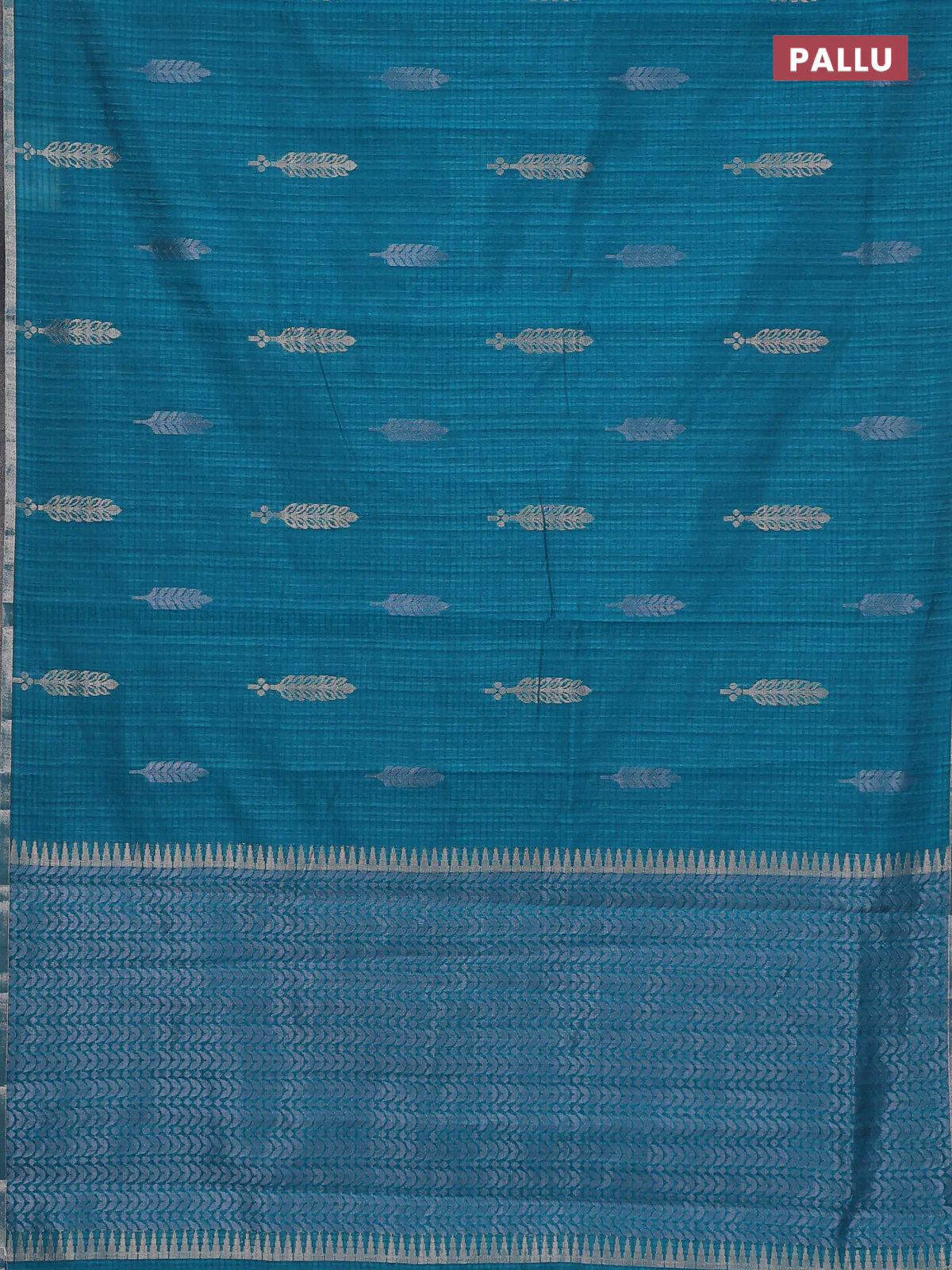 Banarasi semi matka saree teal green with silver & gold zari woven buttas and zari woven piping border - Image 3