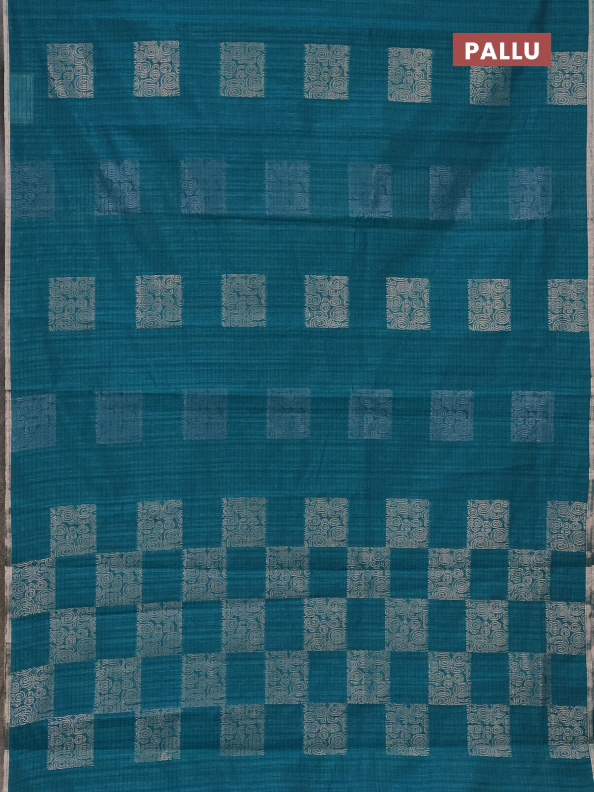 Banarasi semi matka saree teal green with silver & gold zari woven buttas and zari woven piping border - Image 3