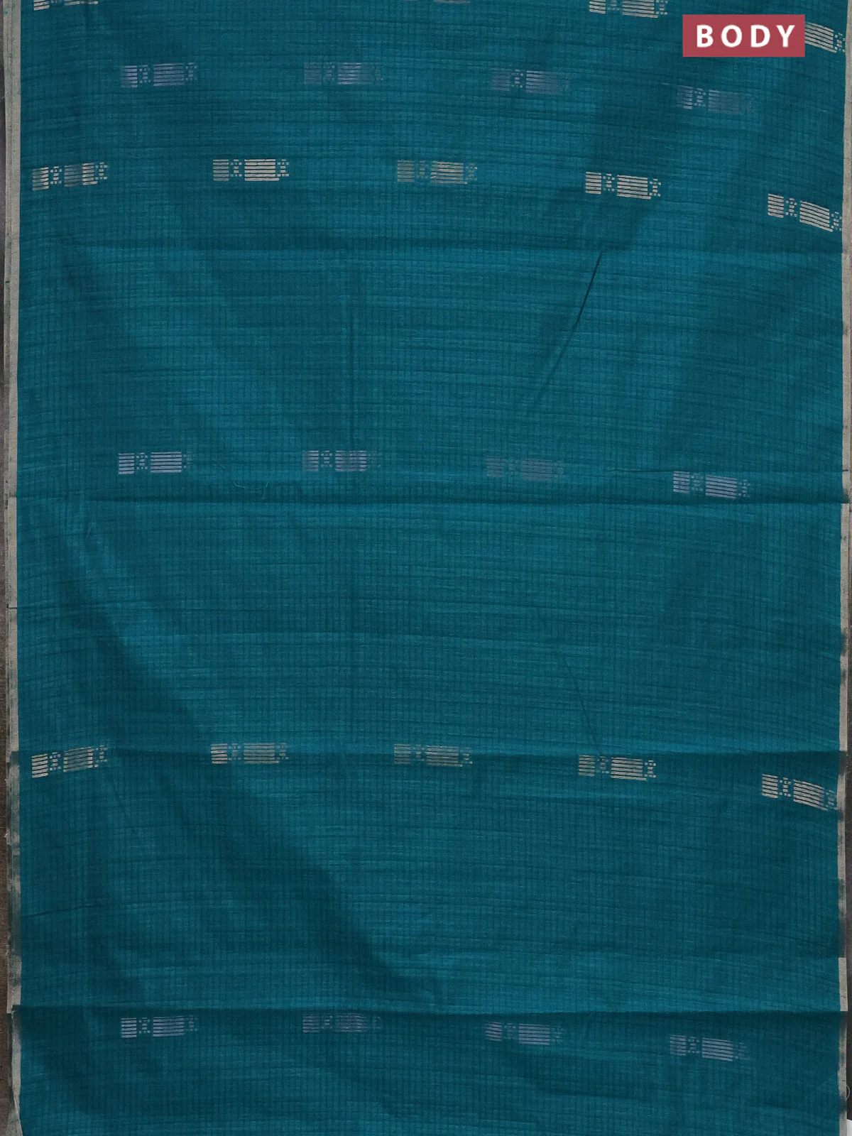 Banarasi semi matka saree teal green with silver & gold zari woven buttas and zari woven piping border - Image 2