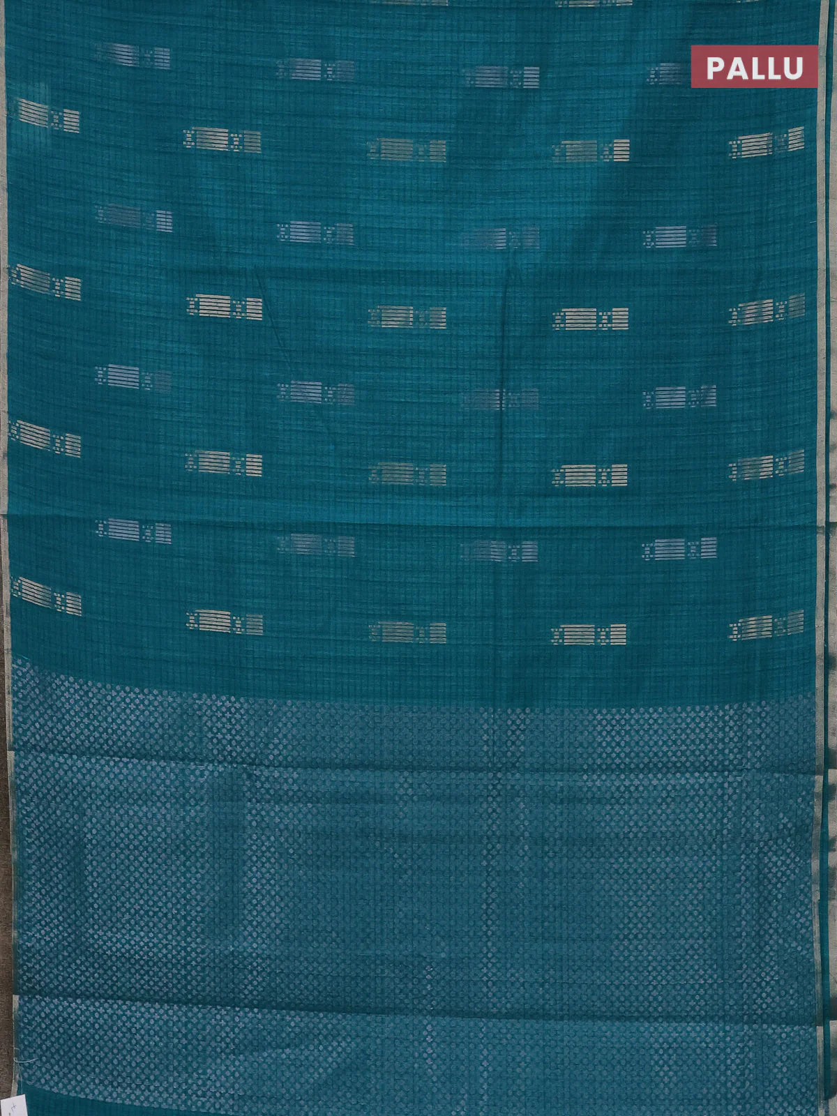 Banarasi semi matka saree teal green with silver & gold zari woven buttas and zari woven piping border - Image 3