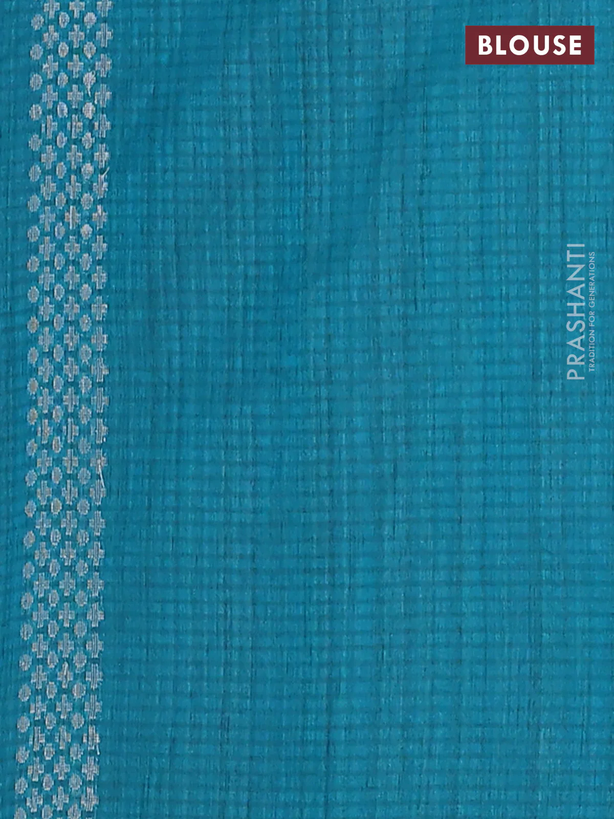 Banarasi semi matka saree teal green with silver & gold zari woven buttas in borderless style - Image 4