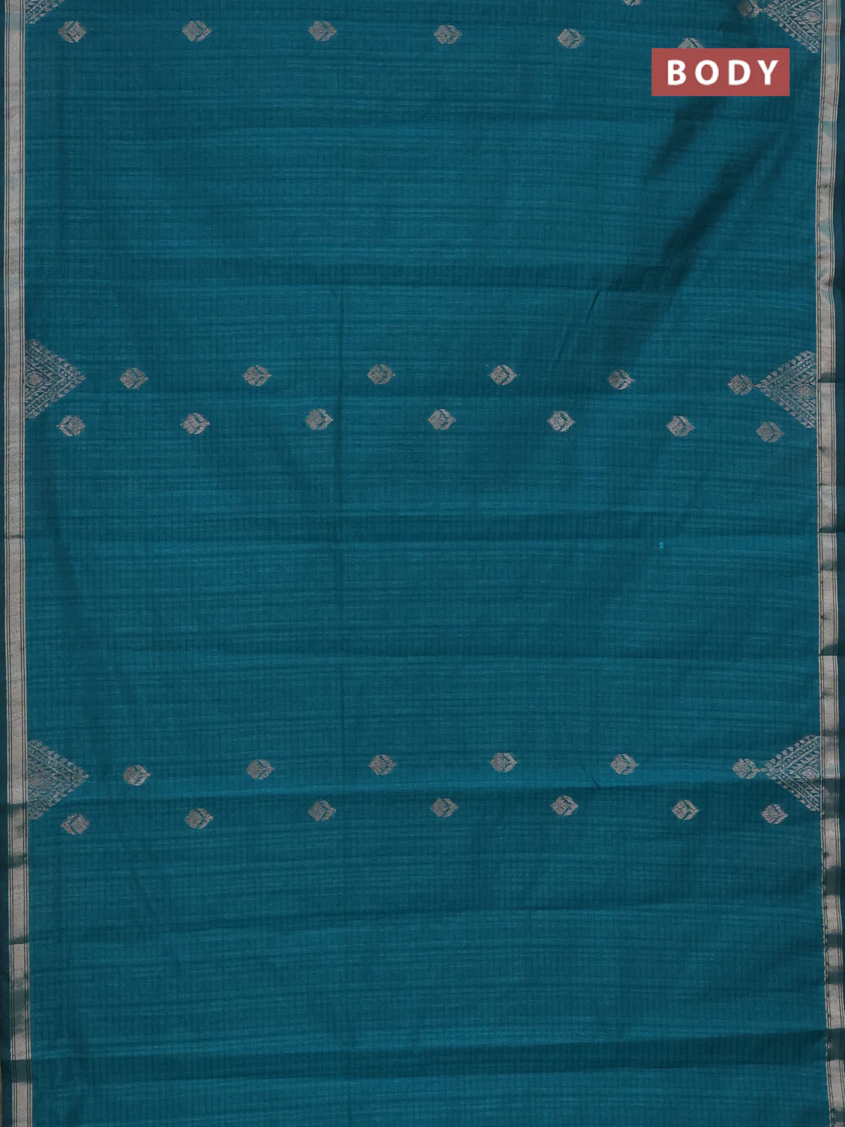 Banarasi semi matka saree teal green with silver zari woven buttas and zari woven border - Image 2