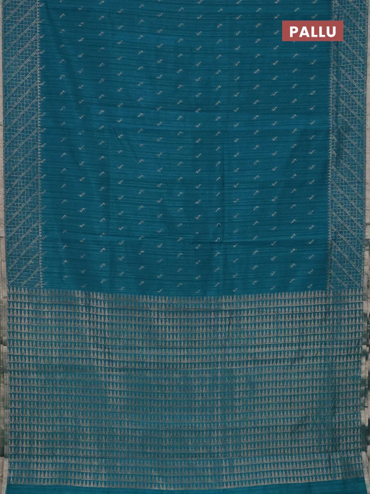 Banarasi semi matka saree teal green with thread & silver zari woven buttas and woven border - Image 3