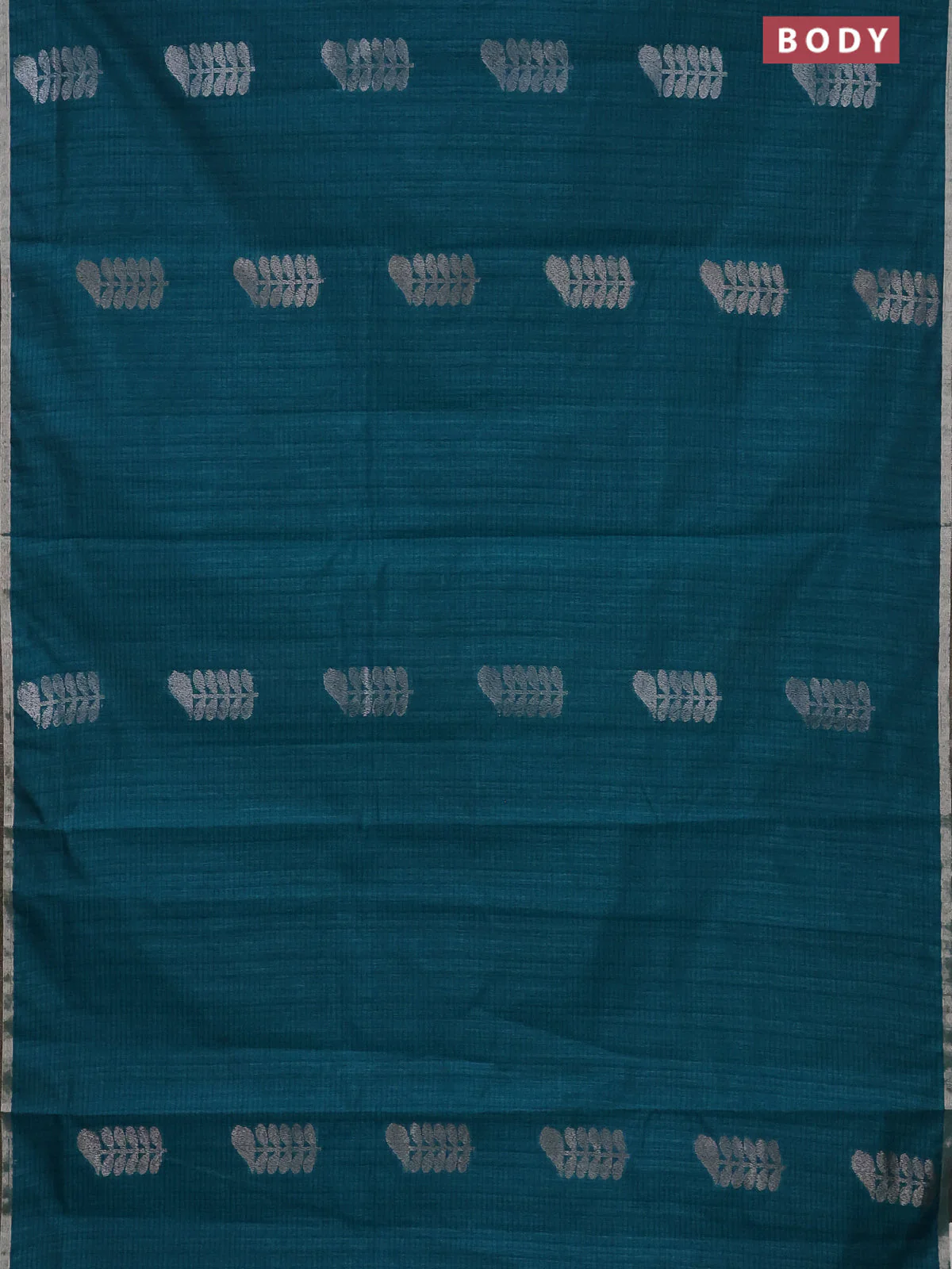 Banarasi semi matka saree teal green with thread & silver zari woven buttas and zari woven piping border - Image 2
