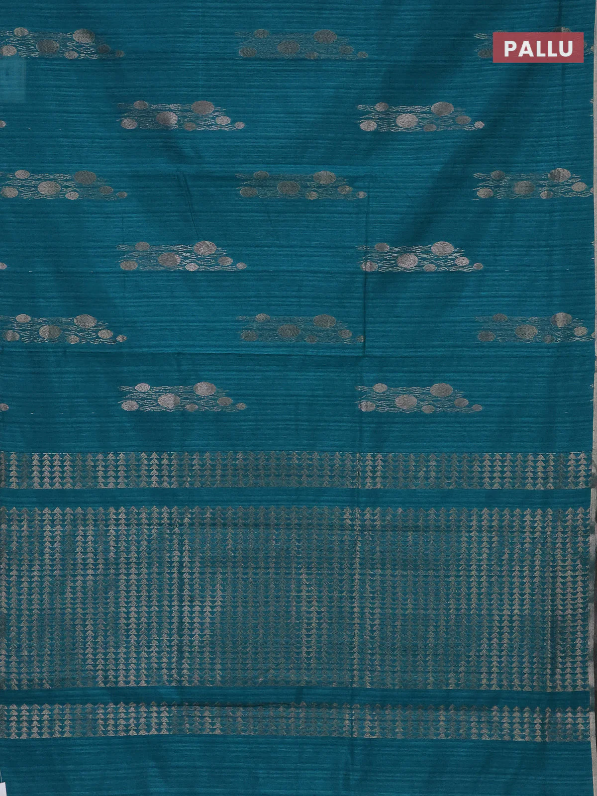 Banarasi semi matka saree teal green with thread & silver zari woven buttas and zari woven piping border - Image 3