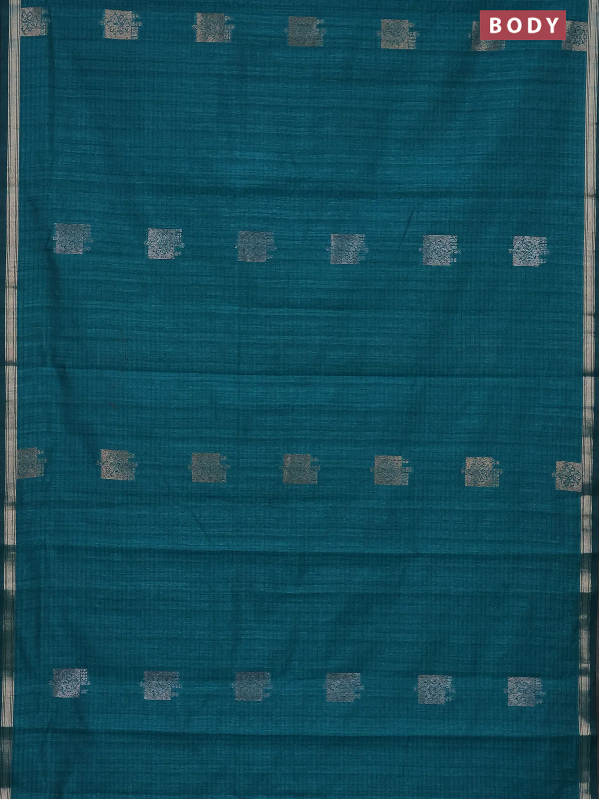 Banarasi semi matka saree teal green with woven buttas and zari woven piping border - Image 2