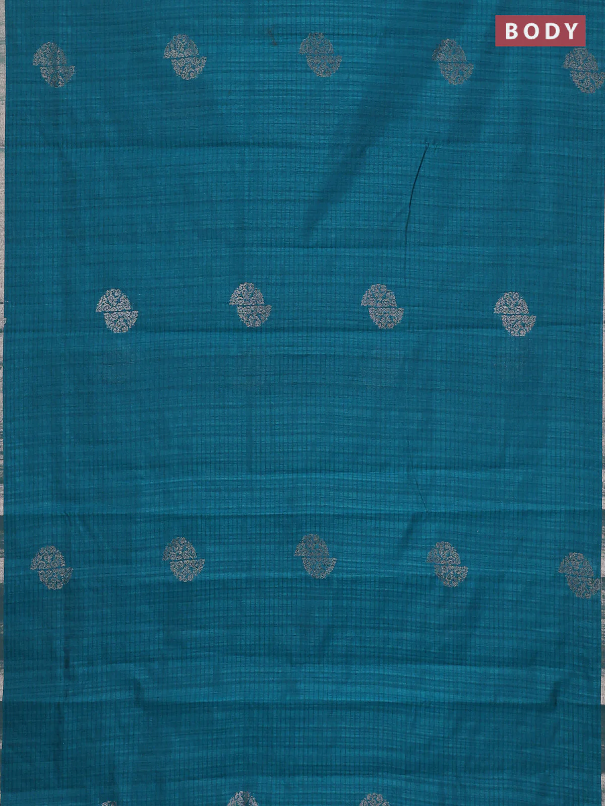Banarasi semi matka saree teal green with woven buttas and zari woven piping border - Image 2