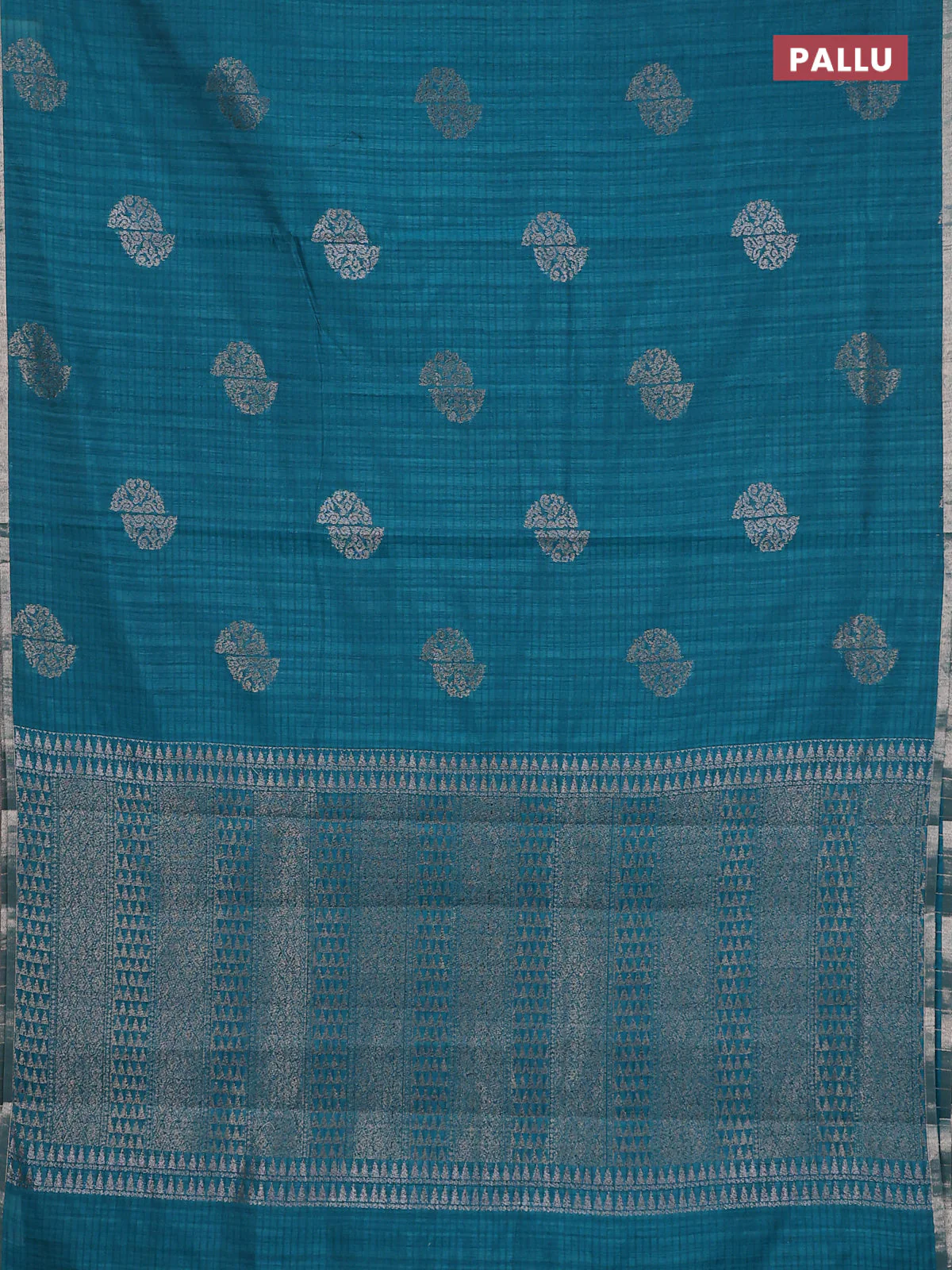 Banarasi semi matka saree teal green with woven buttas and zari woven piping border - Image 3