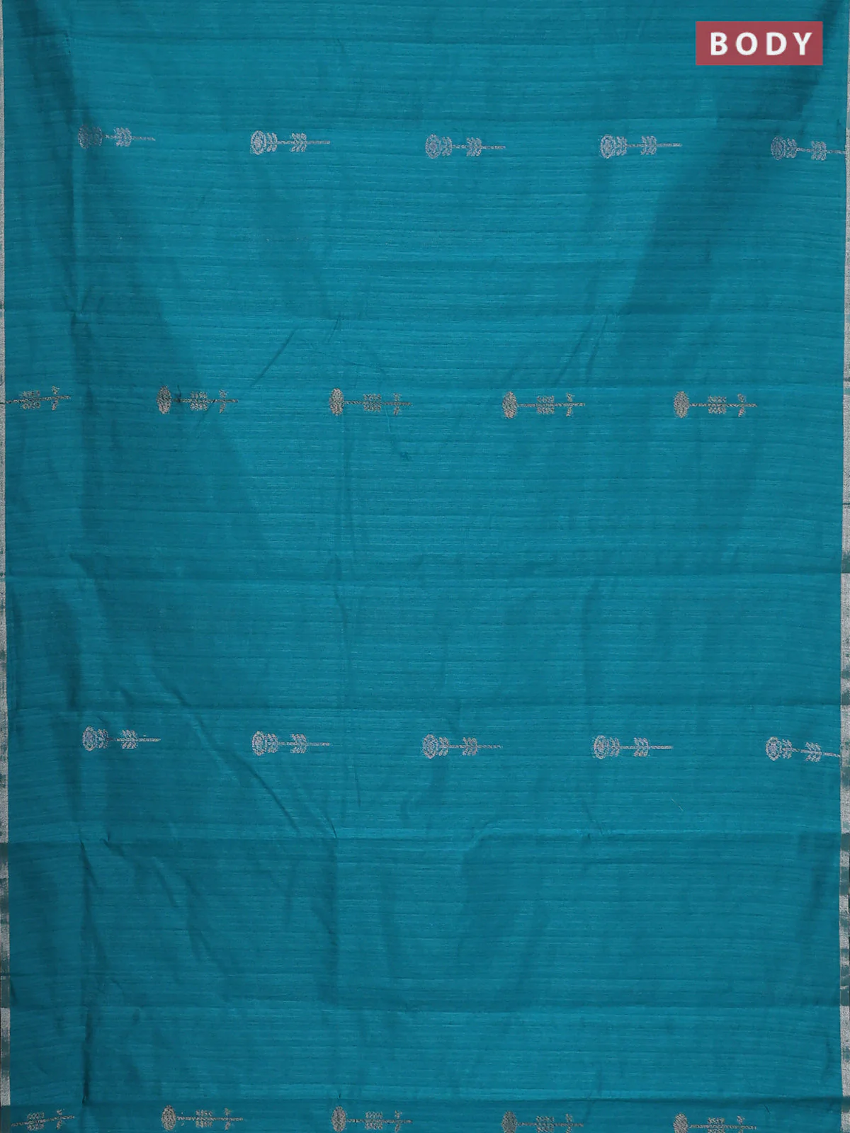 Banarasi semi matka saree teal green with woven buttas and zari woven piping border - Image 2