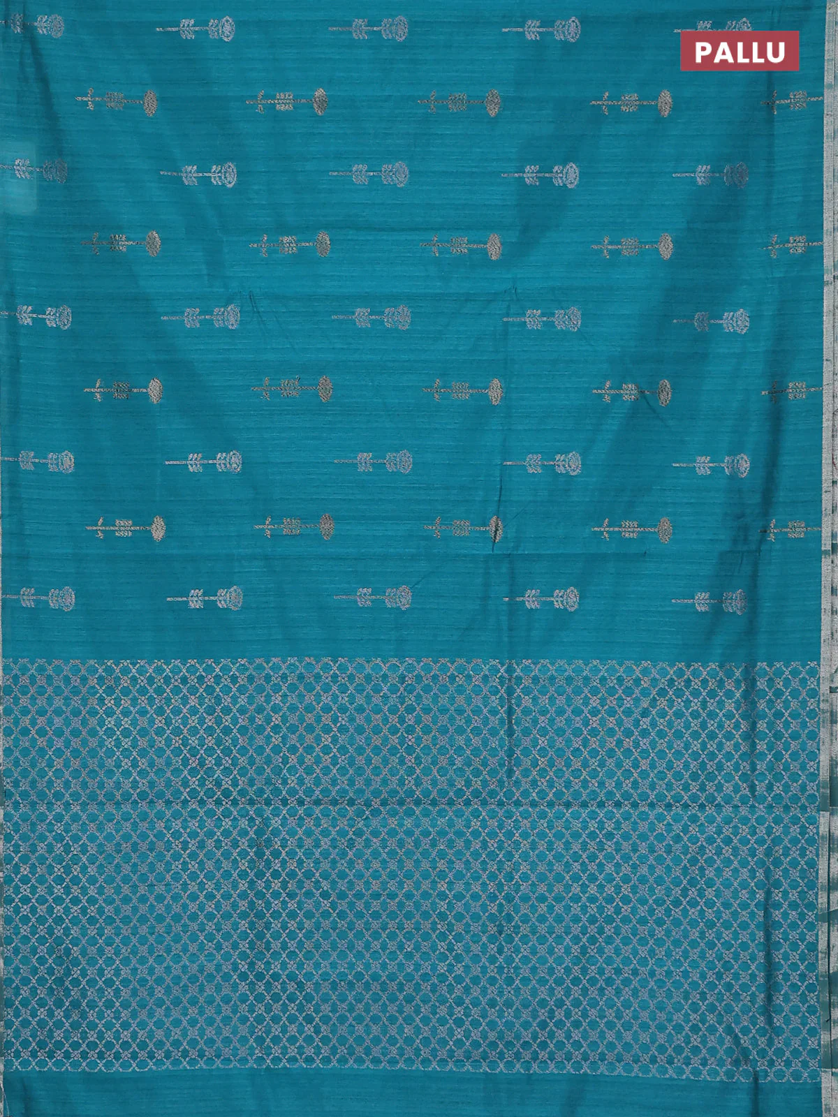 Banarasi semi matka saree teal green with woven buttas and zari woven piping border - Image 3