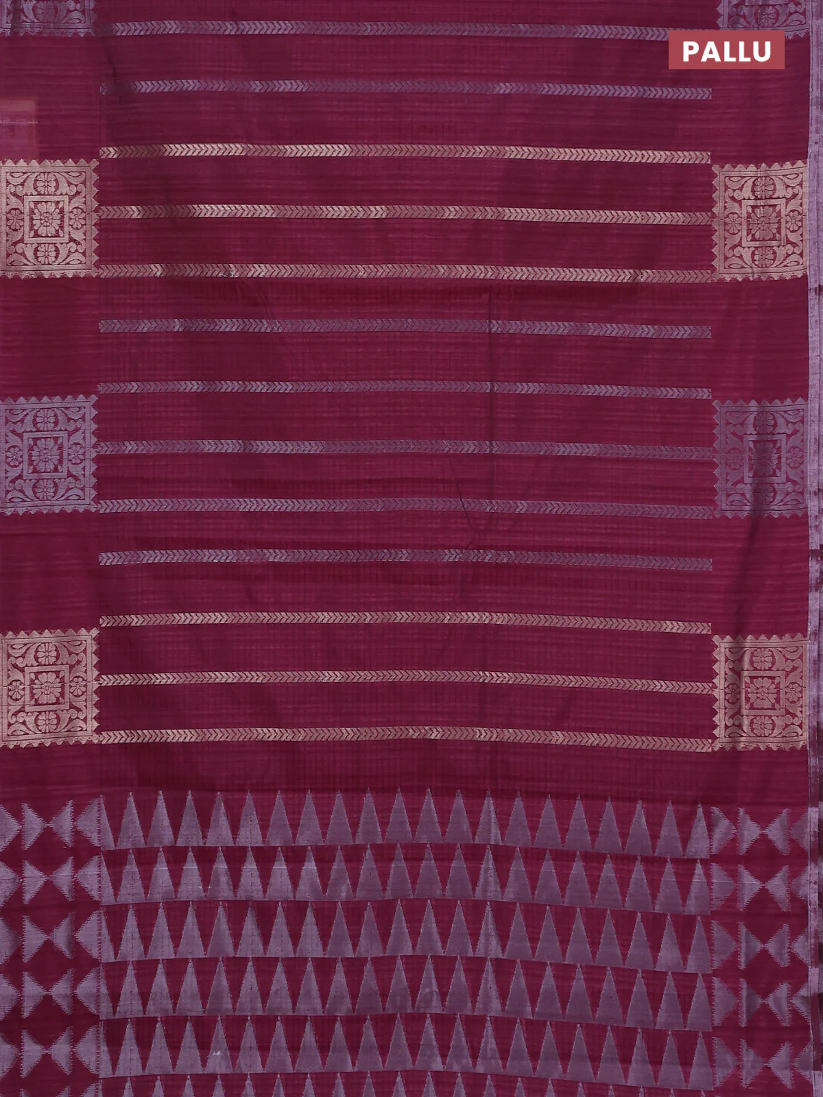 Banarasi semi matka saree wine shade with allover silver & gold zari weaves and zari woven butta border - Image 3