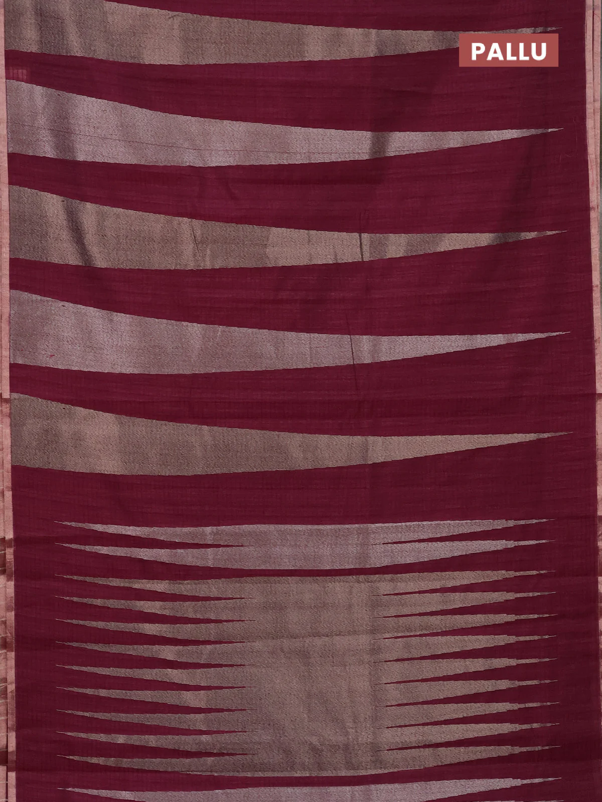 Banarasi semi matka saree wine shade with allover thread & silver zari stripe pattern and zari woven piping border - Image 3