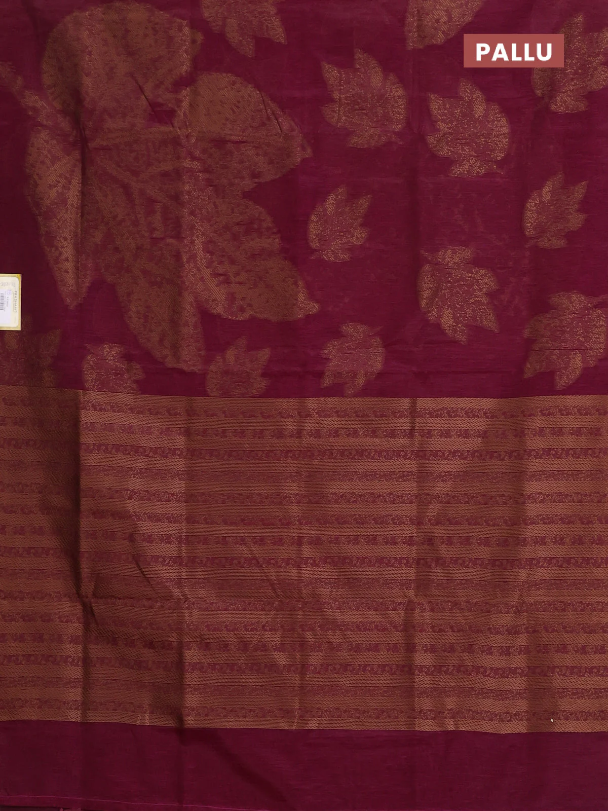 Banarasi semi matka saree wine shade with allover thread woven leaf butta weaves in borderless style - Image 3