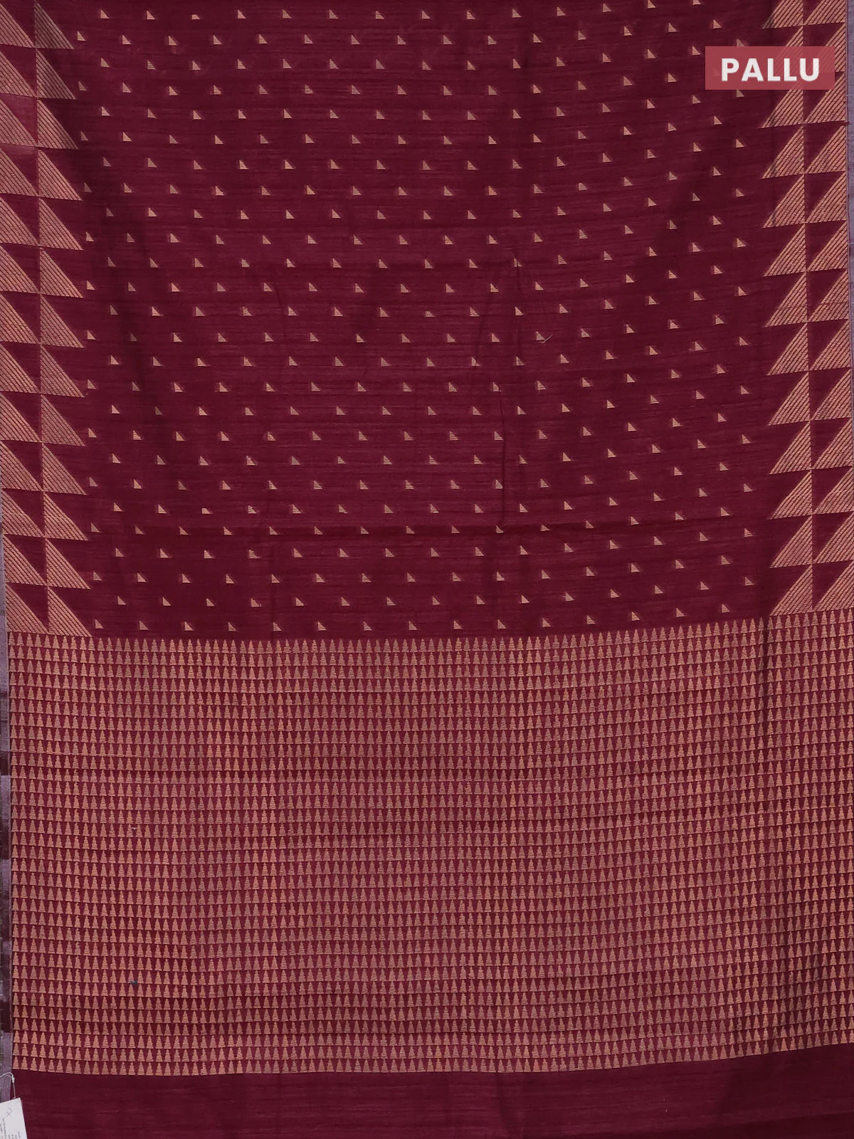 Banarasi semi matka saree wine shade with allover zari woven geometric buttas and woven border - Image 3