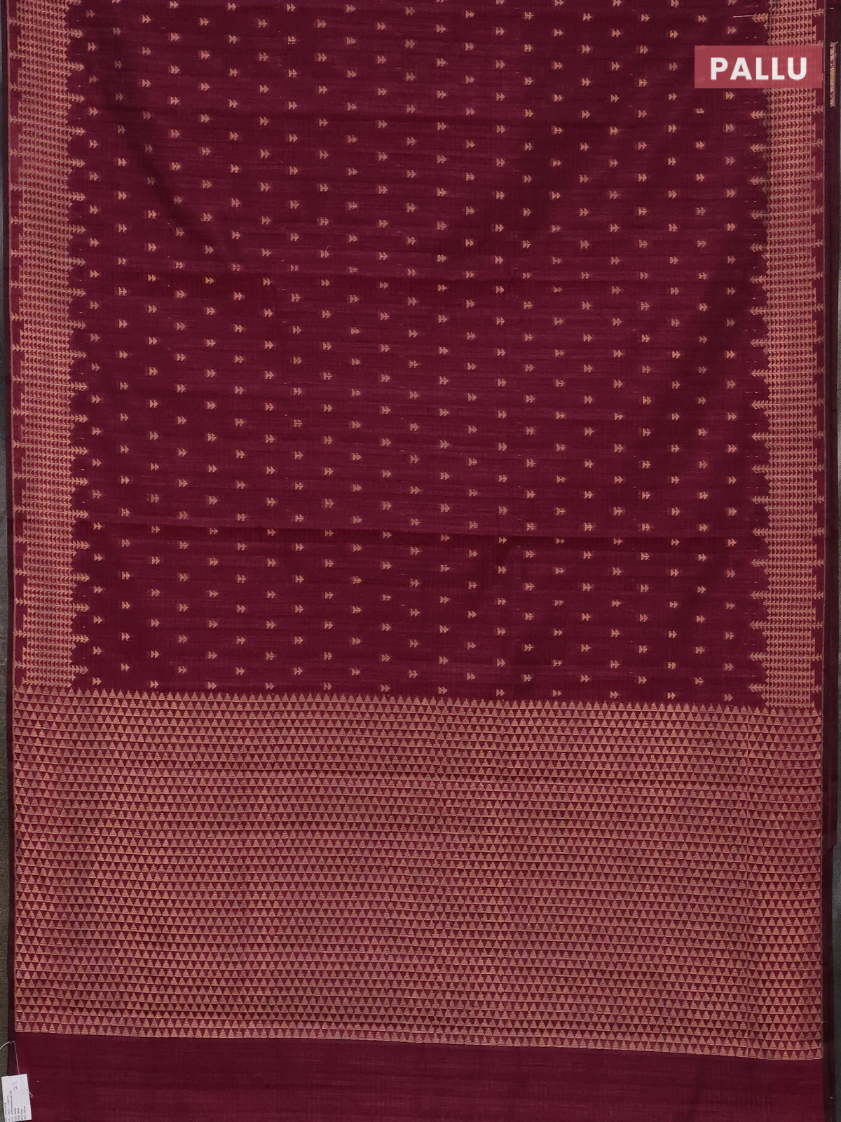Banarasi semi matka saree wine shade with allover zari woven geometric buttas and zari woven border - Image 3