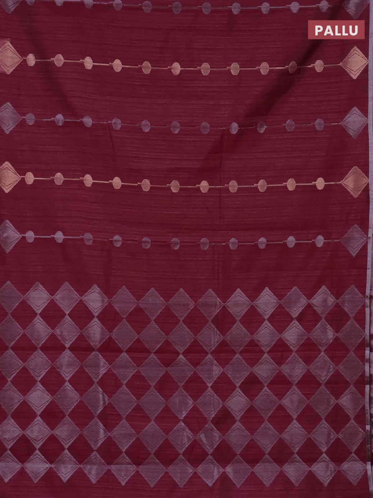 Banarasi semi matka saree wine shade with silver & gold geometric weaves and zari woven piping border - Image 3