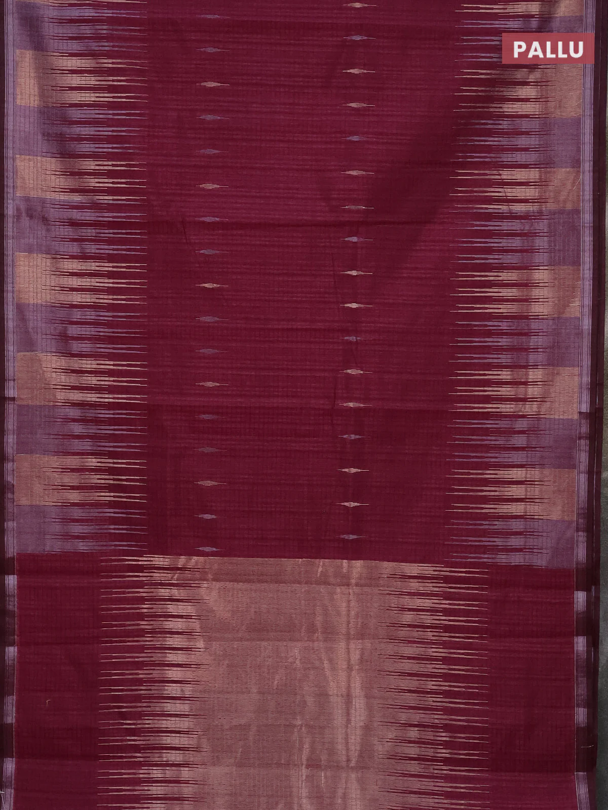 Banarasi semi matka saree wine shade with silver & gold zari woven buttas and temple design zari woven border - Image 3