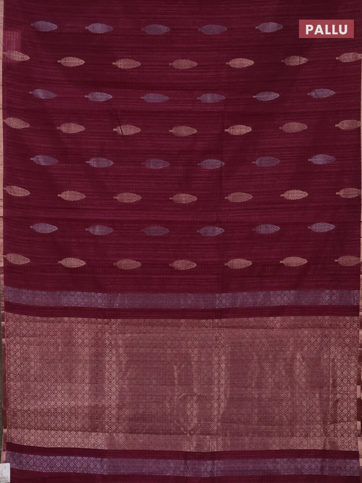 Banarasi semi matka saree wine shade with silver & gold zari woven buttas and zari woven piping border - Image 3