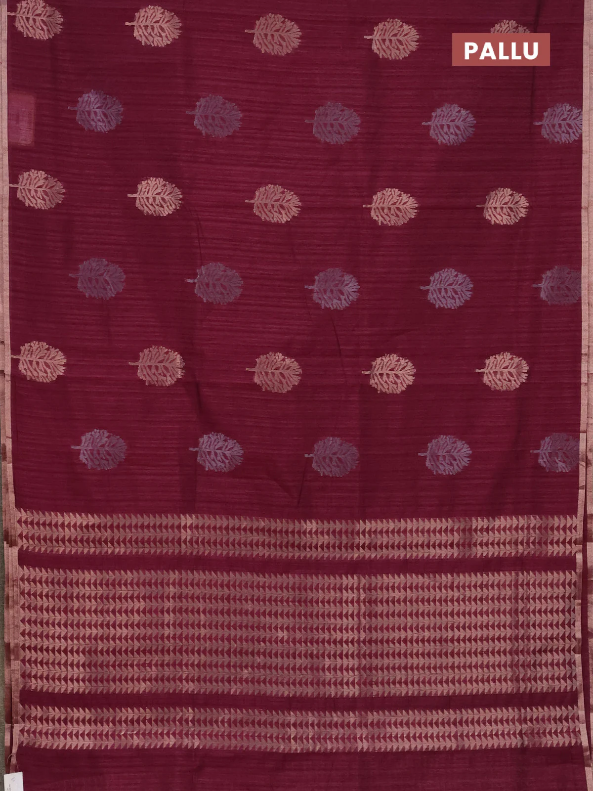 Banarasi semi matka saree wine shade with silver & gold zari woven buttas and zari woven piping border - Image 3