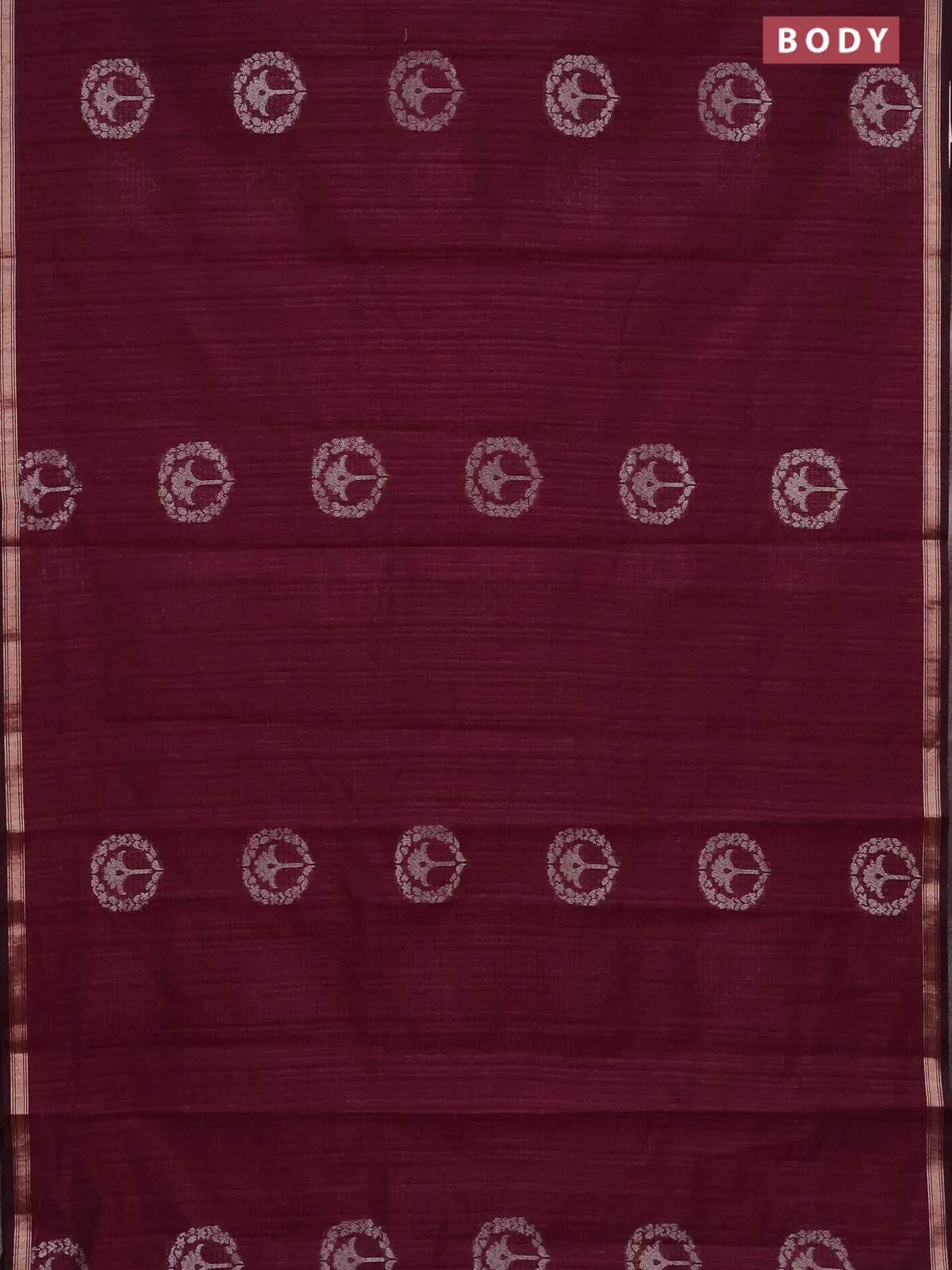 Banarasi semi matka saree wine shade with silver & gold zari woven buttas and zari woven piping border - Image 2