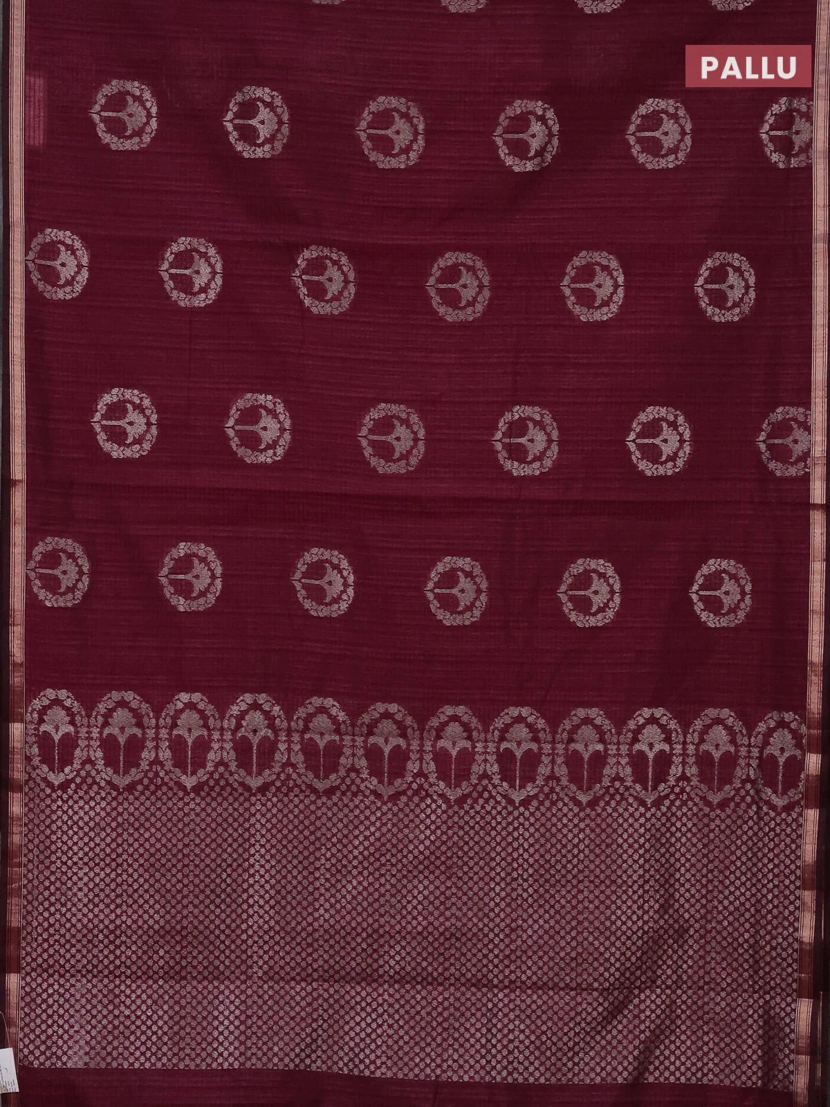 Banarasi semi matka saree wine shade with silver & gold zari woven buttas and zari woven piping border - Image 3