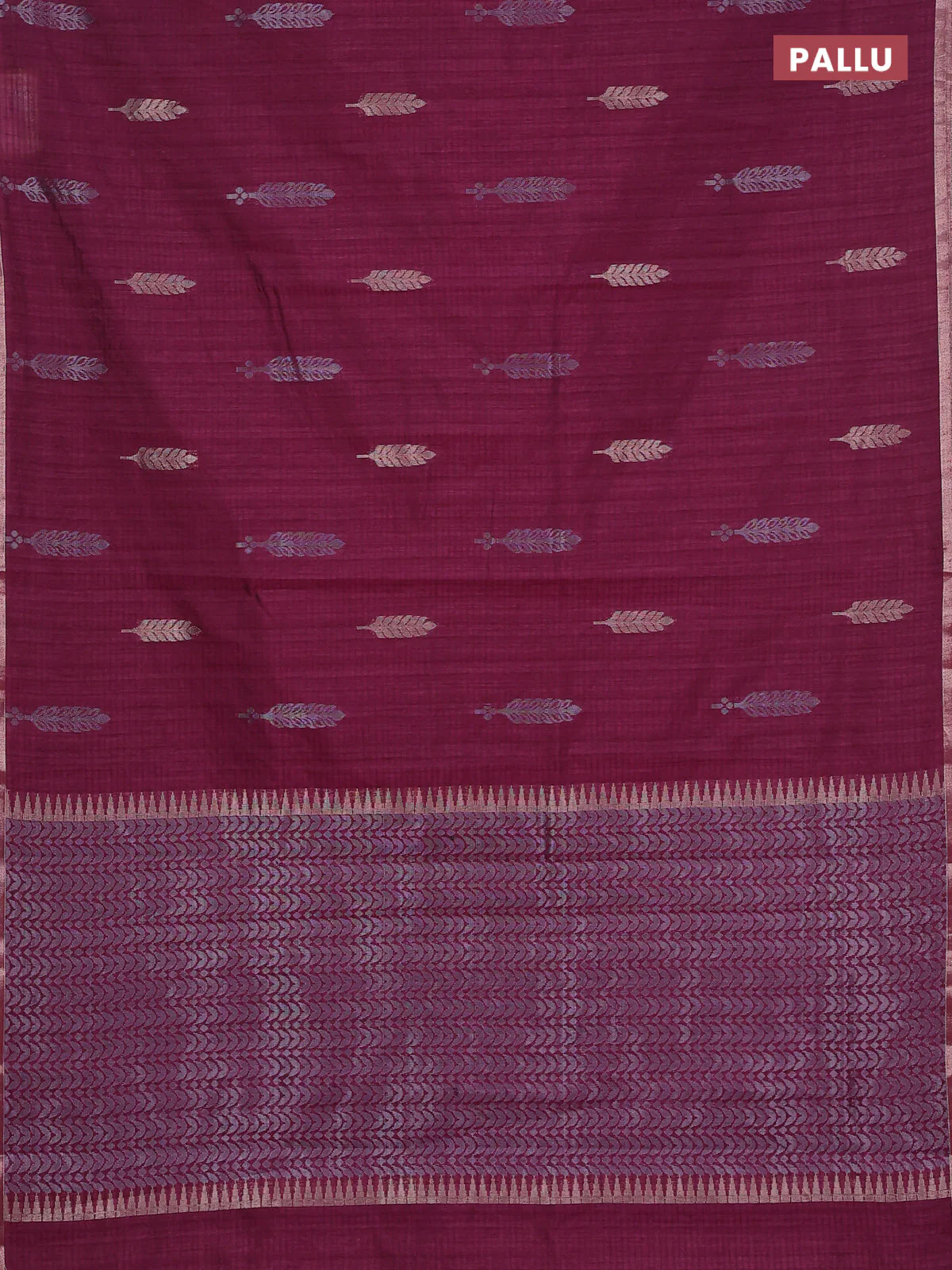 Banarasi semi matka saree wine shade with silver & gold zari woven buttas and zari woven piping border - Image 3