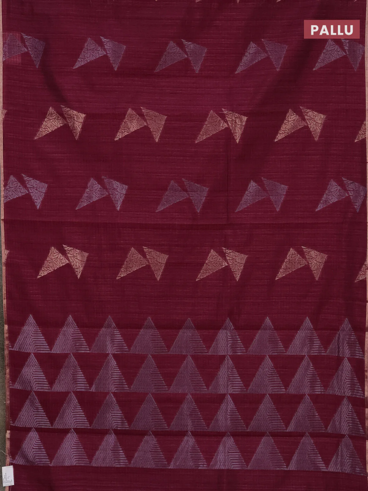 Banarasi semi matka saree wine shade with silver & gold zari woven buttas and zari woven piping border - Image 3