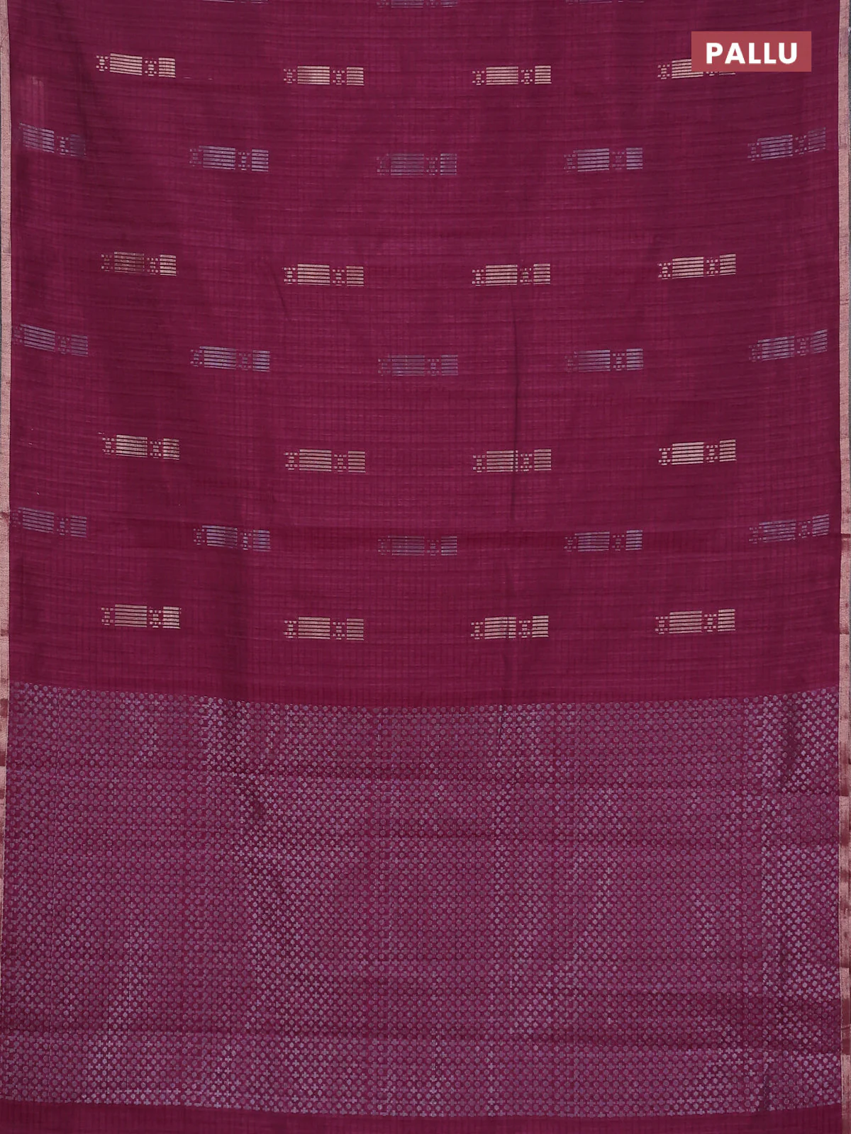 Banarasi semi matka saree wine shade with silver & gold zari woven buttas and zari woven piping border - Image 3