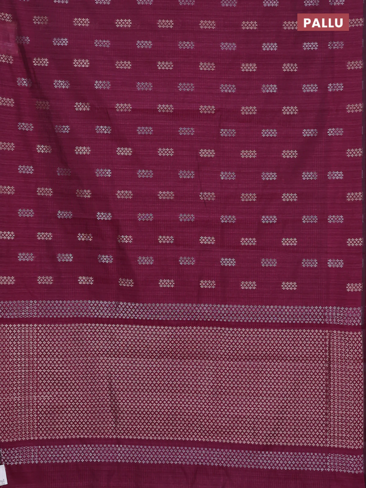 Banarasi semi matka saree wine shade with silver & gold zari woven buttas in borderless style - Image 3