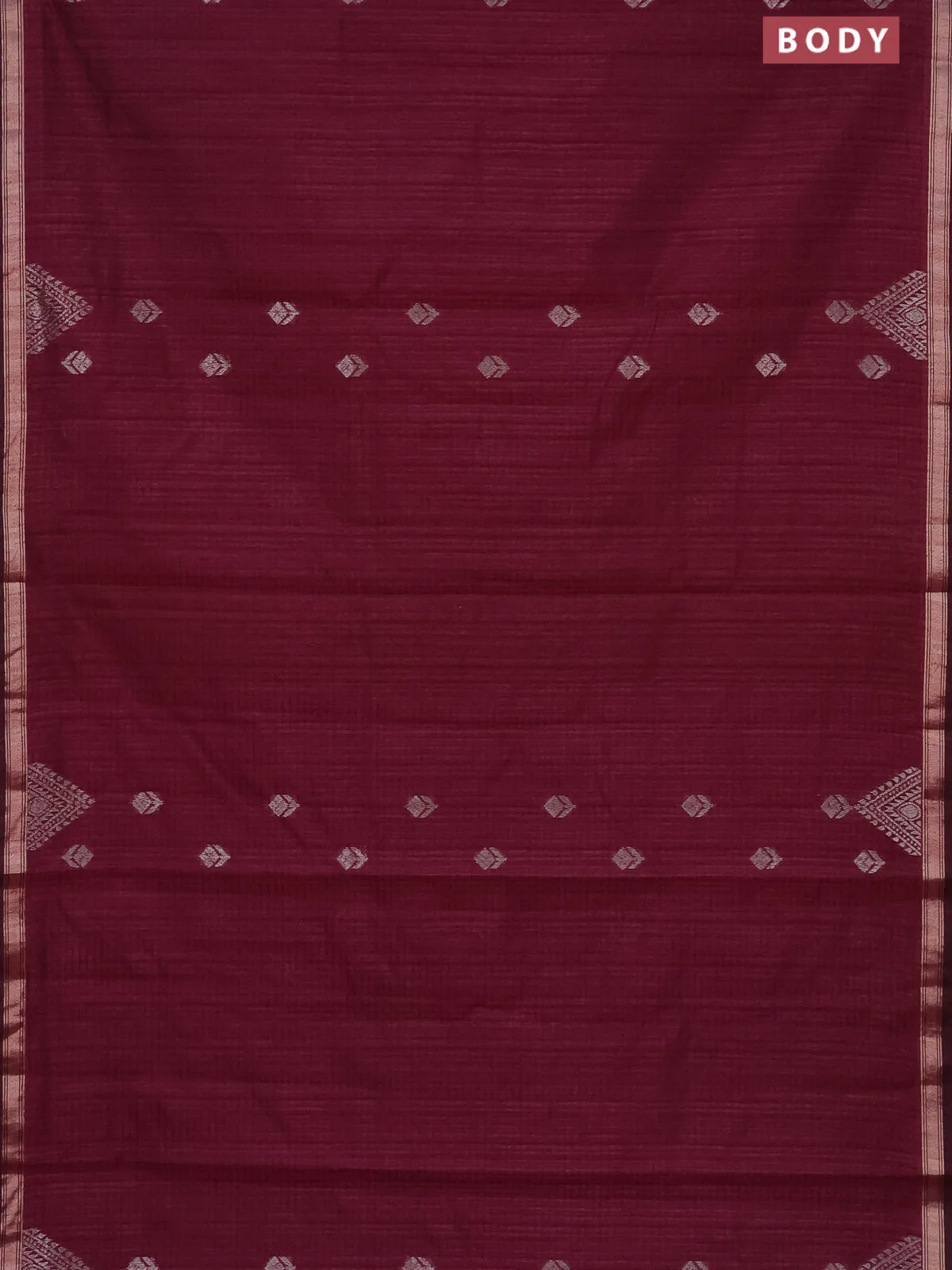 Banarasi semi matka saree wine shade with silver zari woven buttas and zari woven border - Image 2