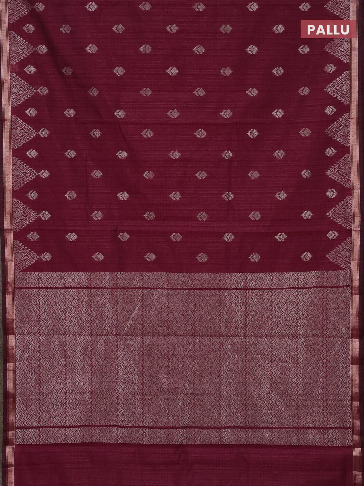 Banarasi semi matka saree wine shade with silver zari woven buttas and zari woven border - Image 3