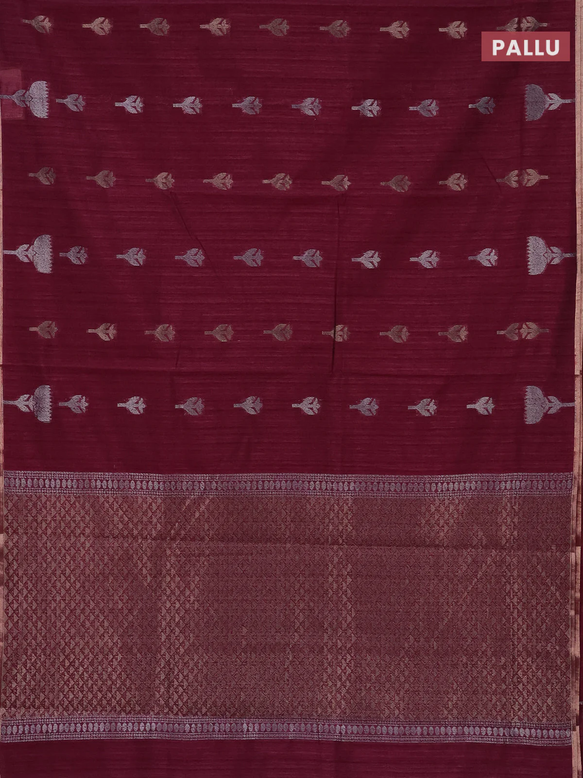 Banarasi semi matka saree wine shade with thread & silver zari woven buttas and zari woven piping border - Image 3