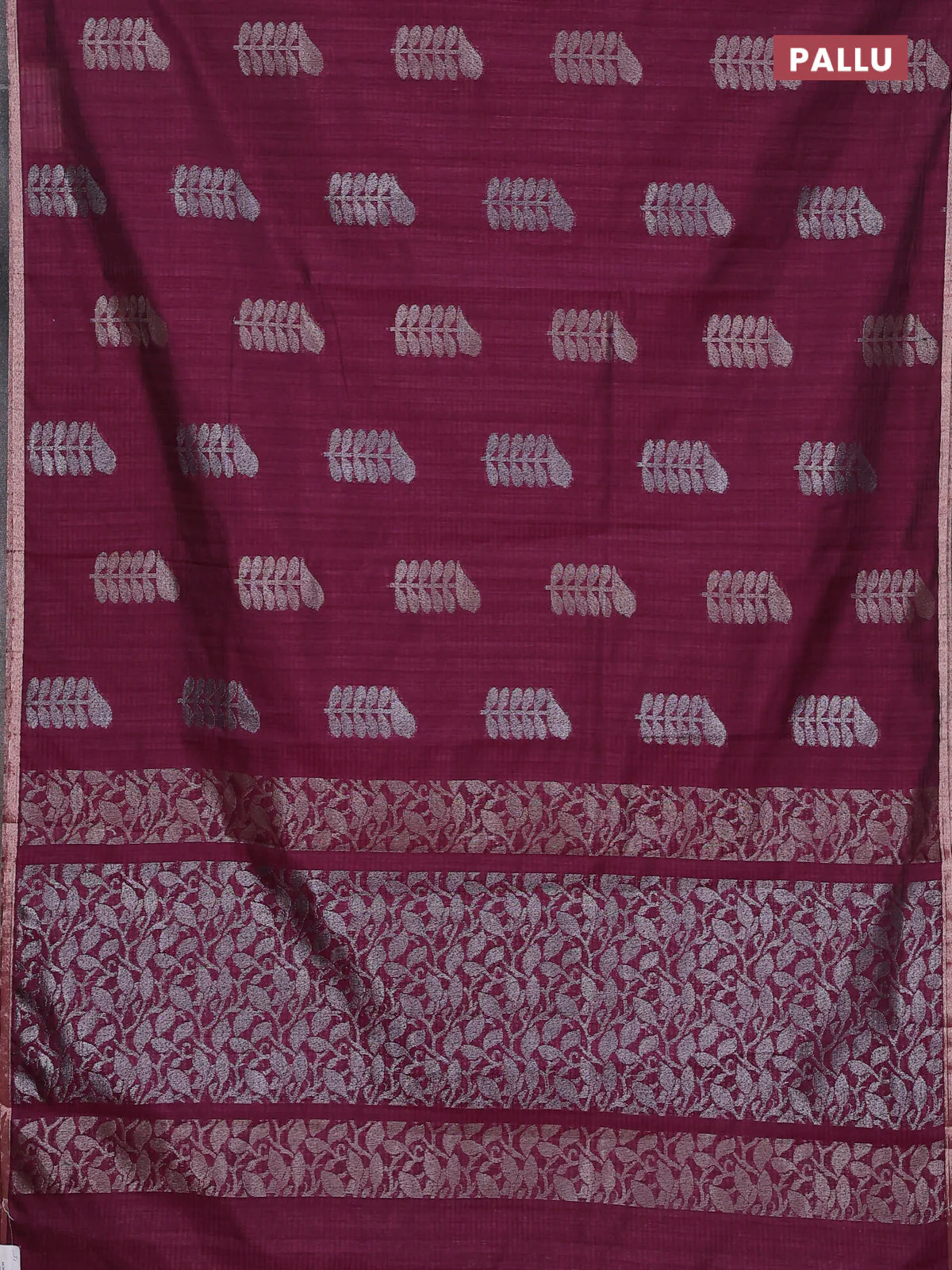 Banarasi semi matka saree wine shade with thread & silver zari woven buttas and zari woven piping border - Image 3