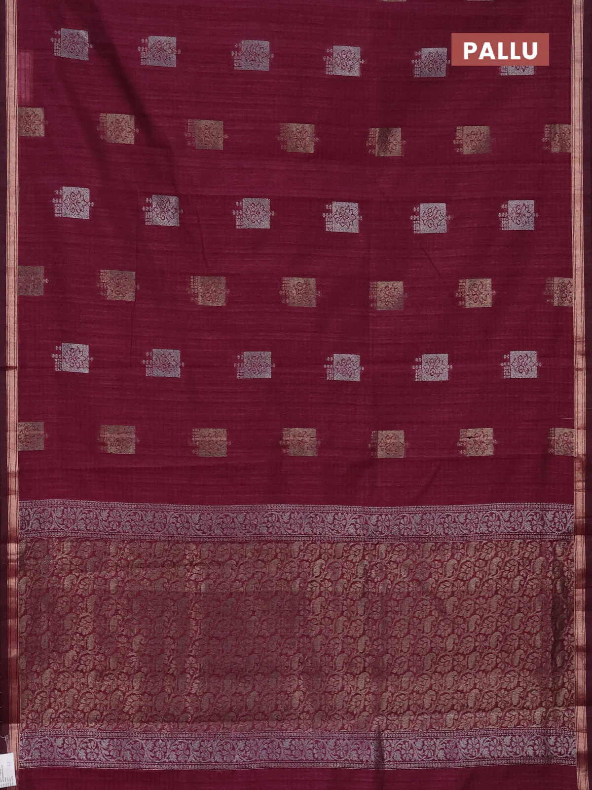 Banarasi semi matka saree wine shade with woven buttas and zari woven piping border - Image 3
