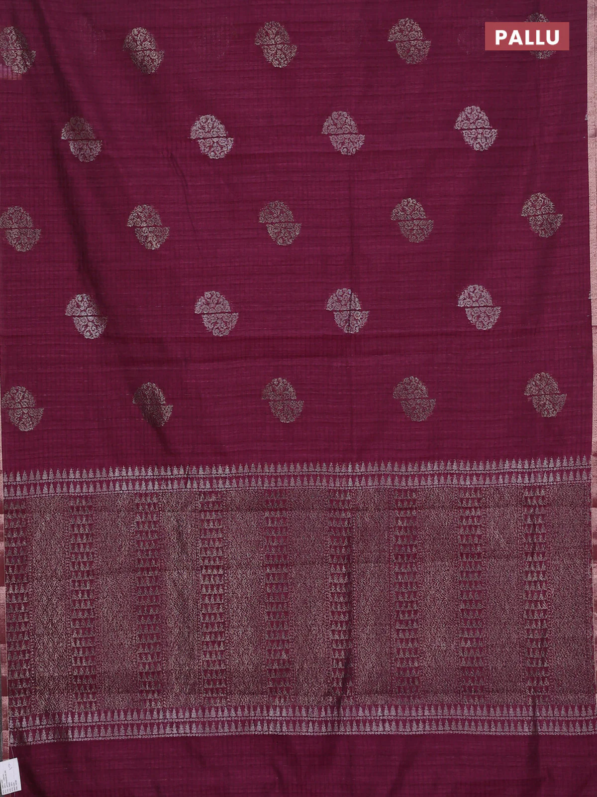 Banarasi semi matka saree wine shade with woven buttas and zari woven piping border - Image 3