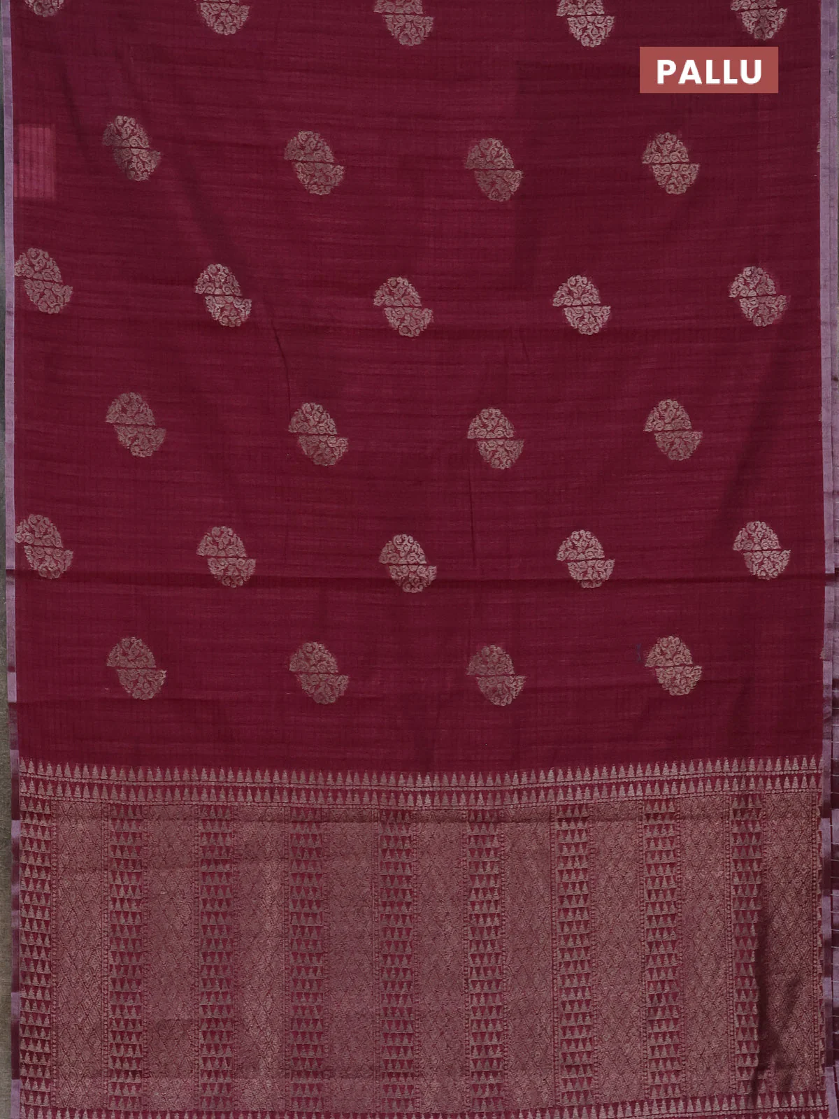 Banarasi semi matka saree wine shade with woven buttas and zari woven piping border - Image 3
