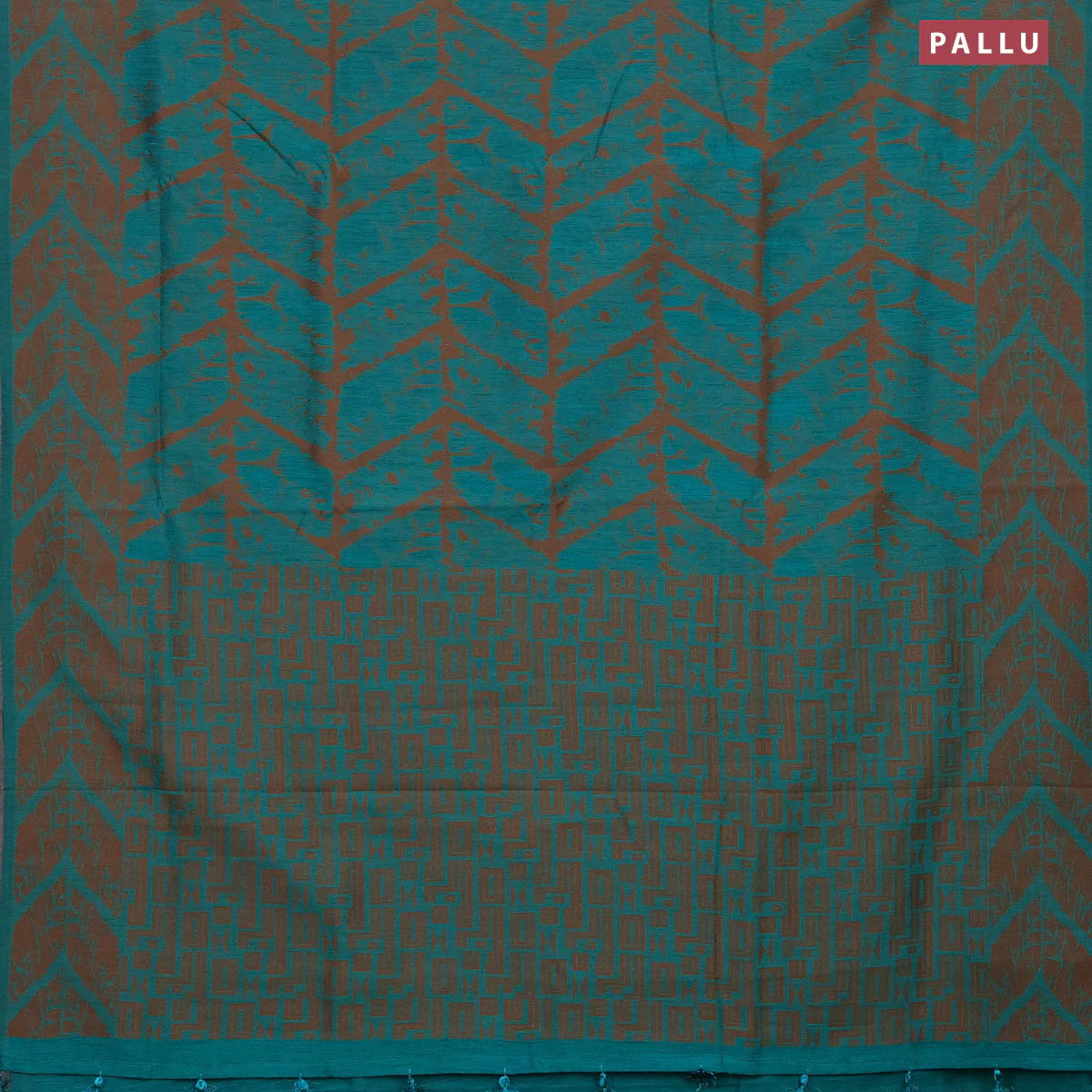 Banarasi semi matka silk saree teal green and brown with allover thread weaves and woven border - Image 3